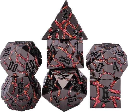 Crack Glitter Metal Dice,7pcs D&D Dice Set with Gift Box,RPG Polyhedral Stripe Dice for Dungeons and Dragons