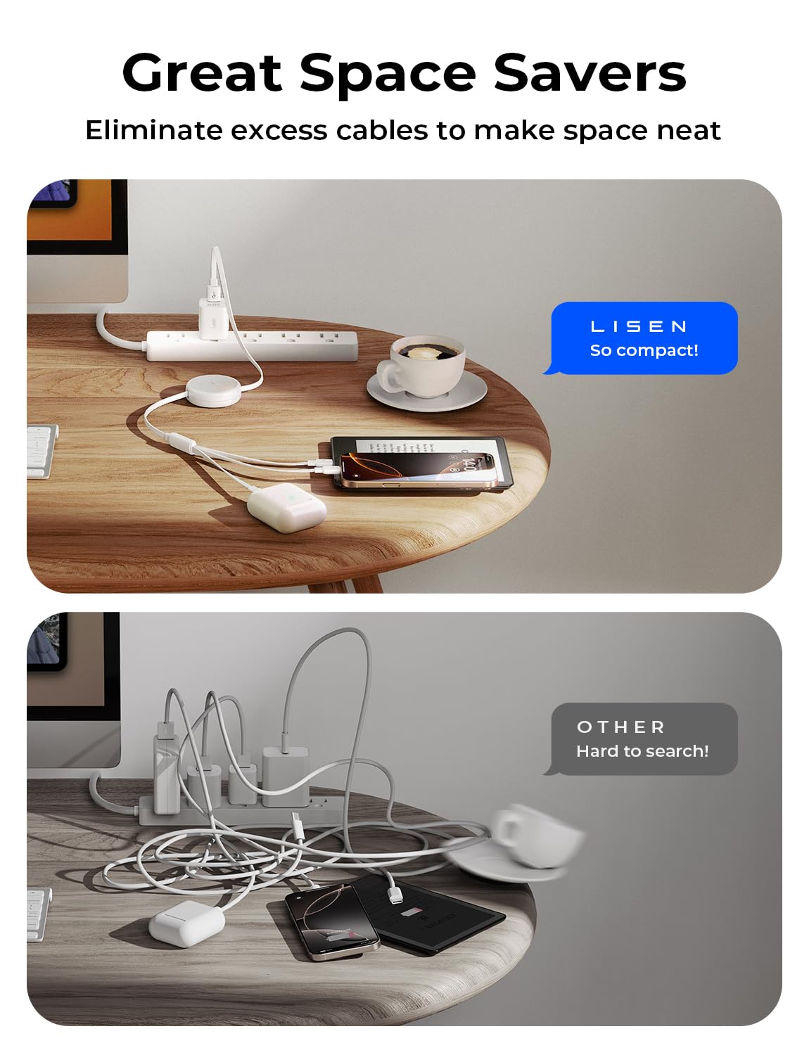 LISEN Multi Charging Cable, 3 in 1 Charging Cable, Retractable Car Charger with Type C/L/Micro USB Ports for iPhone 16 15 14 Pro Max/Samsung Galaxy S25/PS/Kindle, Multi Chargers for All Devices, White