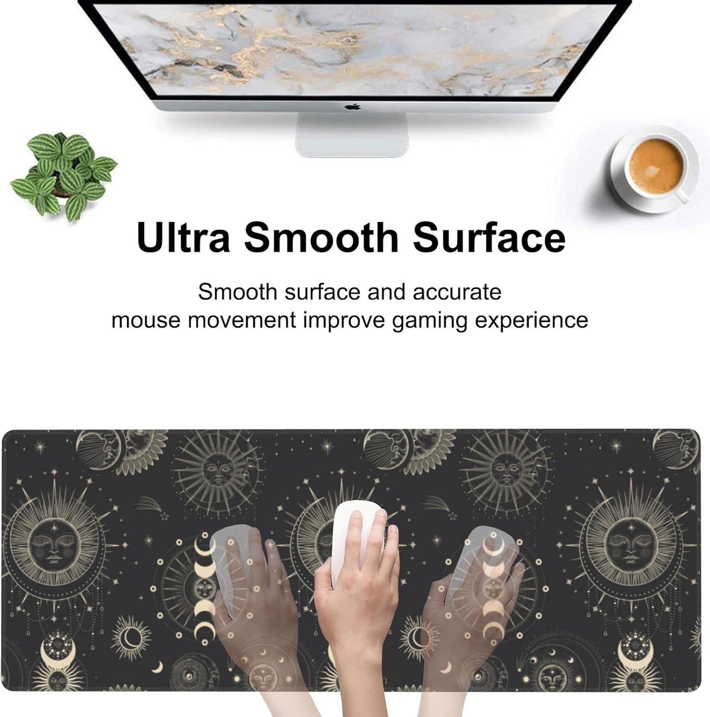 Phase of The Moon Desk Mat,Large Moon Phase Changes Gaming Keyboard Mouse Pad,Non-Slip Rubber Base Desk Pad Thick Stitched Edges Waterproof Mousepad Mouse Mat 31.5"x11.8"