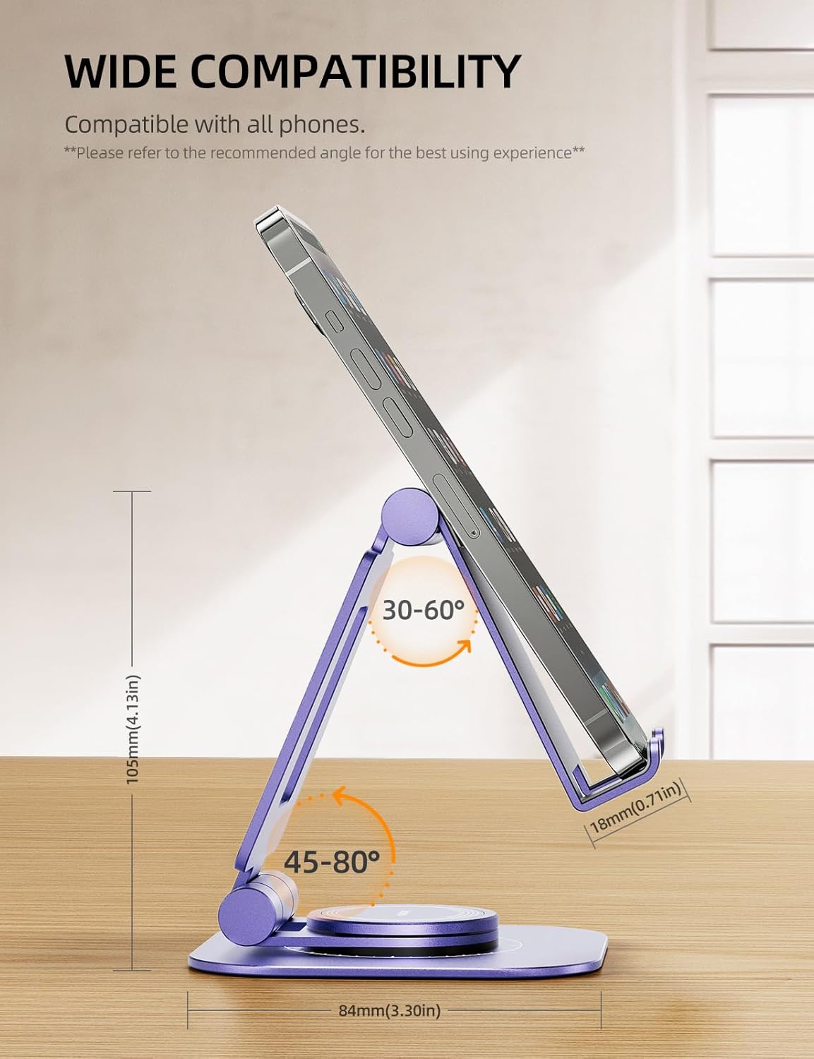 Nulaxy Rotatable Cell Phone Stand, Fully Adjustable Foldable Desktop Phone Holder Cradle Dock, Thick Case Friendly, Compatible with All Phones, Nintendo Switch, Purple