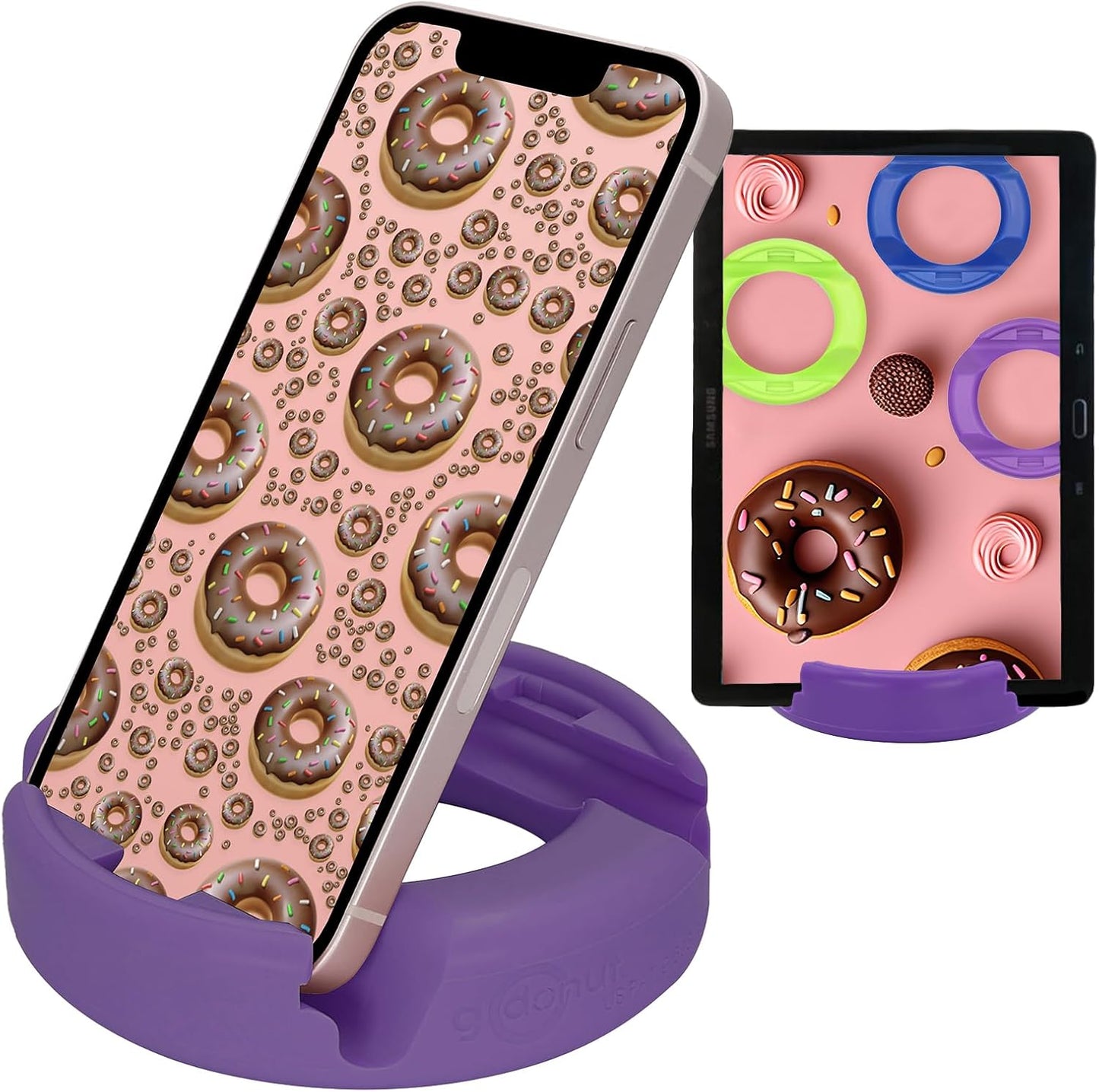 GoDonut – Phone Stand Original – Cell Phone Holder + Tablet Stand Desk Organizer – Compatible with Tablet, iPhone 16 15 14 Pro Max, Android & Most Smartphones - Purple