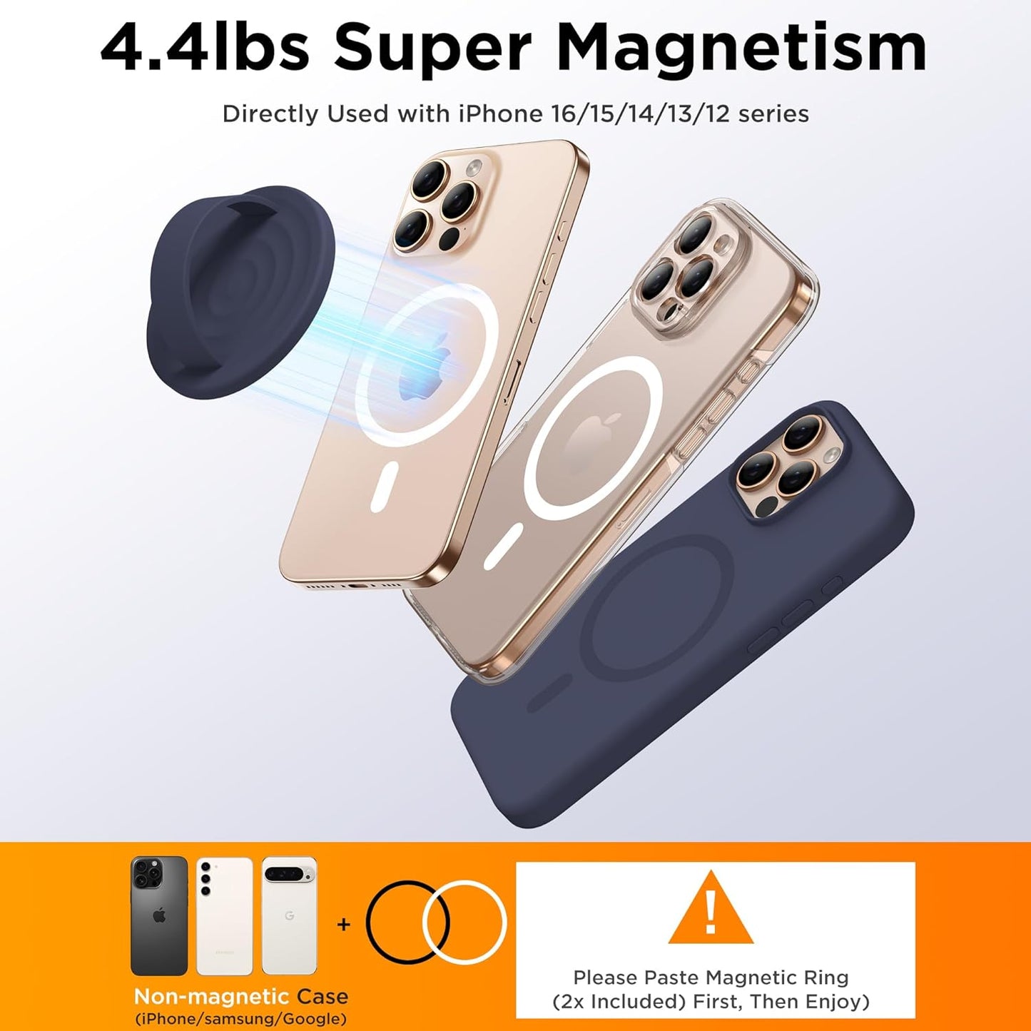 Magnetic Phone Ring Grip Holder, Silicone Finger Loop Grip, Compatible with MasSafe, Back of Phone for iPhone Pro Max/Plus/16/15/15/14/13/12 Series, Midnight Blue