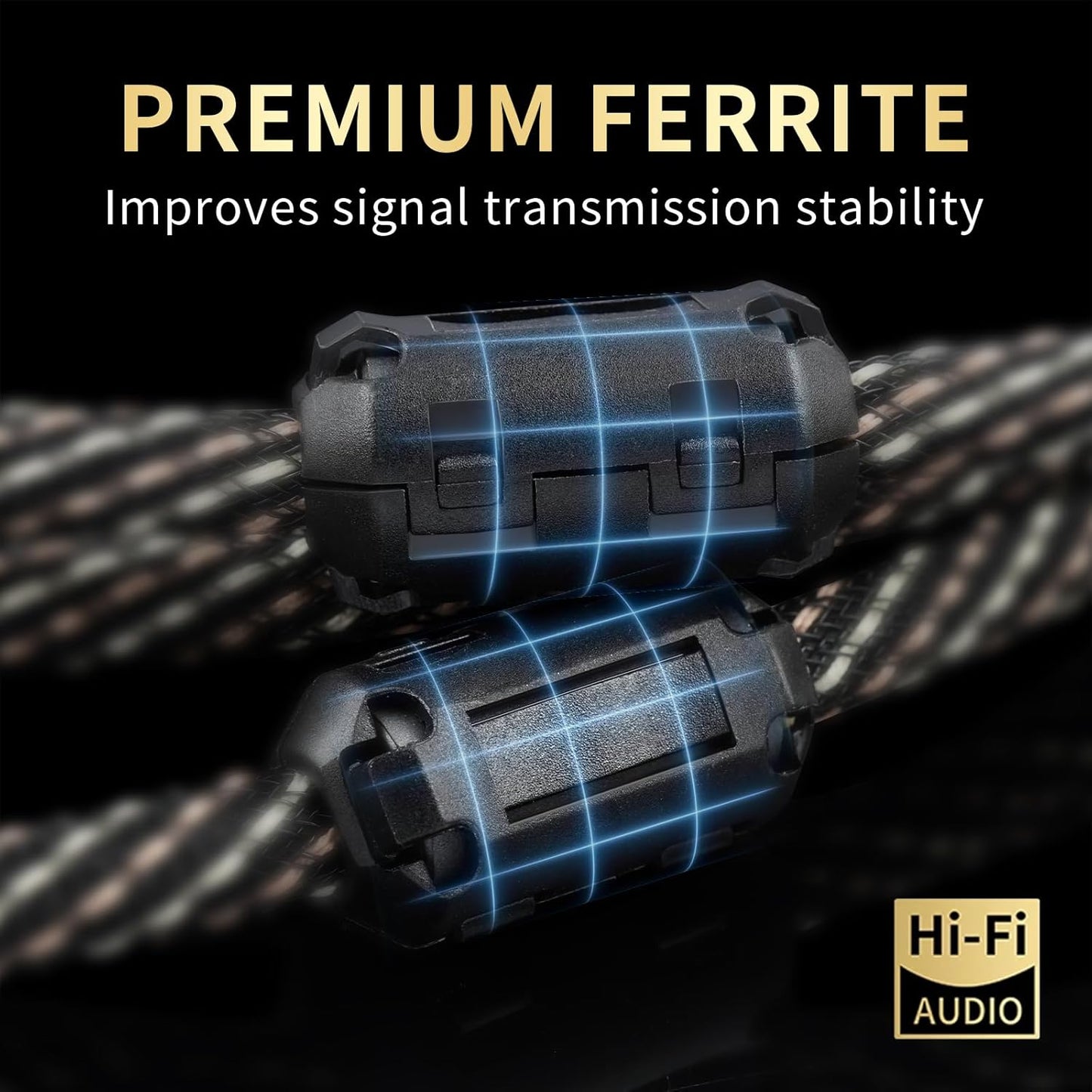 Audiophile HiFi Audio Cable–3.5mm to 3.5mm,6N OFC Core,24K Gold-Plated Plugs,with Nylon Braid,AUX Cable,Compatible with Phone,MP4,Speakers,Amplifiers,TV(1.64ft/0.5m)