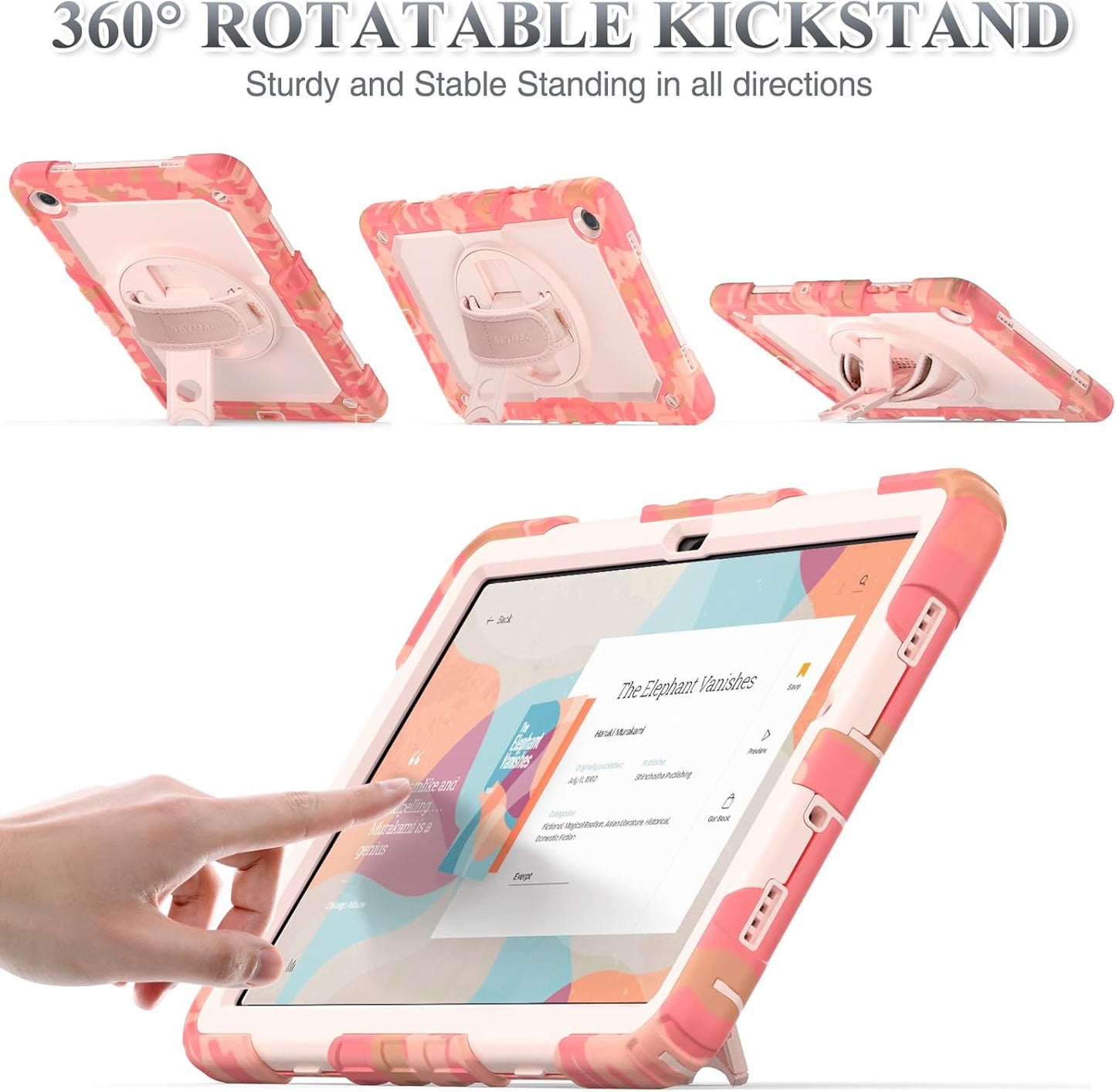 SEYMAC stock Case for Samsung Galaxy Tab A9+ Plus 11'', Full-Body Drop Protection Case with Screen Protector Pencil Holder [360° Rotating Hand Strap] &Stand, Pink Camo