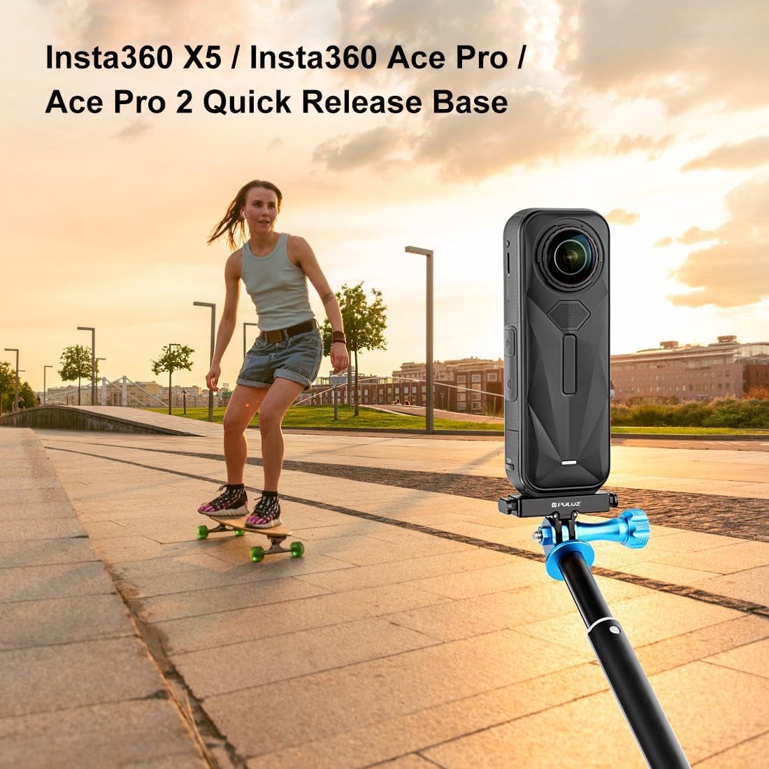 PULUZ Quick Release Base Plate Adapter Bracket for Insta360 X5 / Ace Pro/Pro 2 Cameras - Aviation Aluminum Mount (Black)