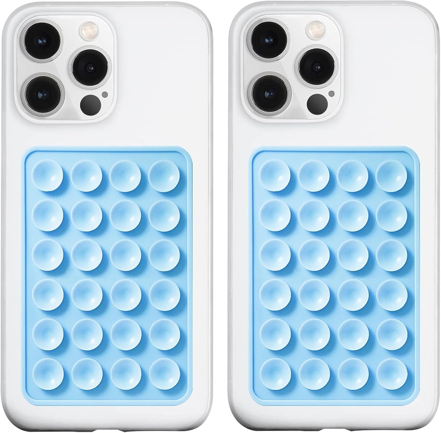 2 Pack Silicone Suction Phone Case Mount, Silicon Adhesive Phone Grip for Smartphones, Hands-Free Mirror Shower Phone Holder for Selfies, Tiktok Videos (Baby Blue)