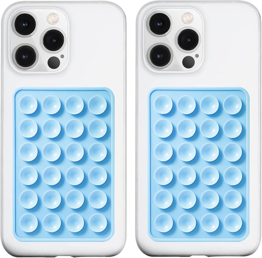 2 Pack Silicone Suction Phone Case Mount, Silicon Adhesive Phone Grip for Smartphones, Hands-Free Mirror Shower Phone Holder for Selfies, Tiktok Videos (Baby Blue)