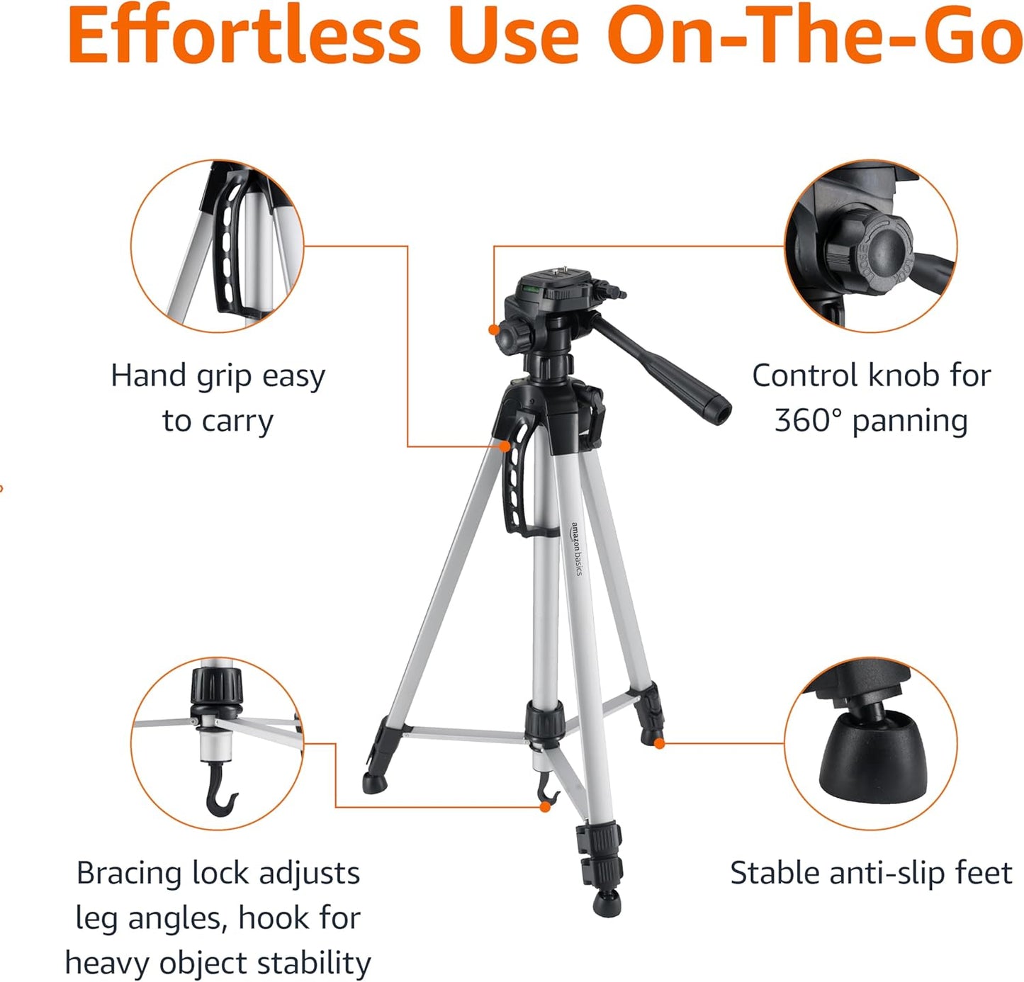 Amazon Basics 60 inch Lightweight Tripod with Bag, Black