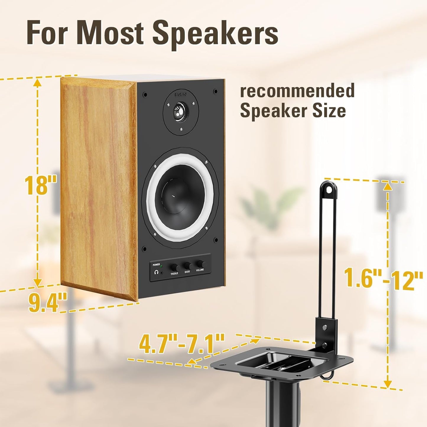 Mounting Dream Black Alloy Steel Speaker Stands, Height Adjustable Bookshelf Speaker Stand Pair, Universal Fit, 11 lbs Capacity, Set of 2 for Bose Polk JBL Sony Yamaha - 42" Max Height