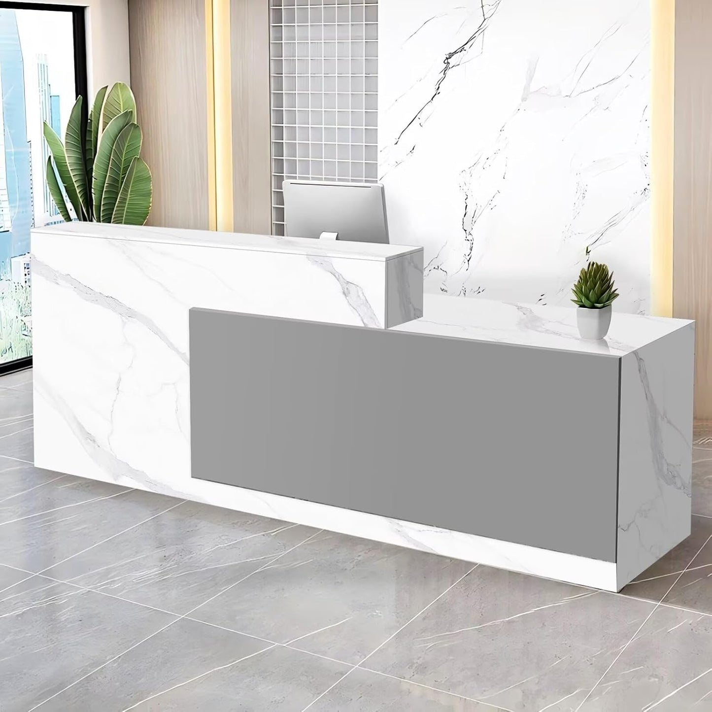 Reception Desk with Counter Modern Checkout Counter with Lockable Drawer Keyboard Tray Receptionist Desk for Office Salon Reception Table G Right 63inch/160cm