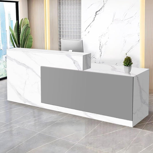 Reception Desk with Counter Modern Checkout Counter with Lockable Drawer Keyboard Tray Receptionist Desk for Office Salon Reception Table G Right 55inch/140cm