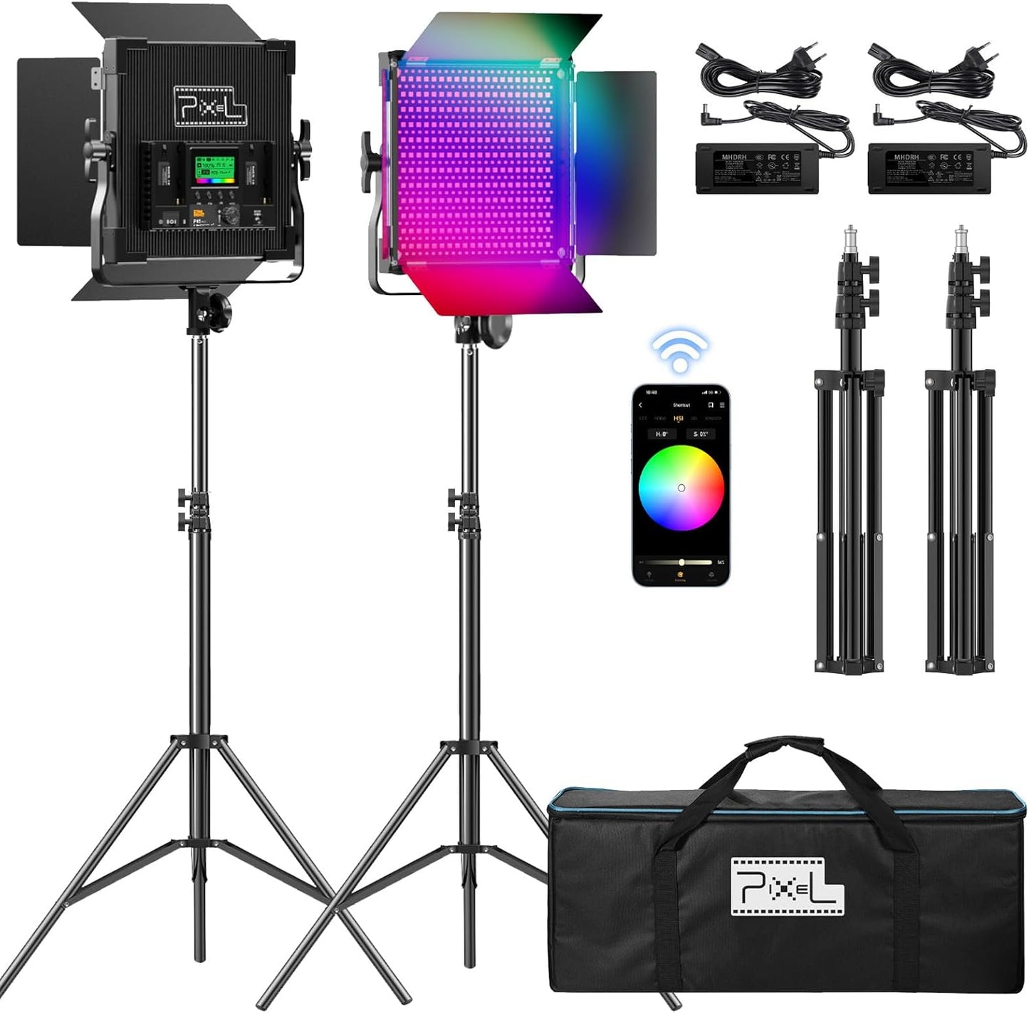 Pixel P45 RGB Photography Lighting Kit, 50W Professional LED Studio Lights, 2600k~10000k Dimmable Photo Lights for Filming Camera Video Recording Stage Shooting Streaming YouTube TikTok