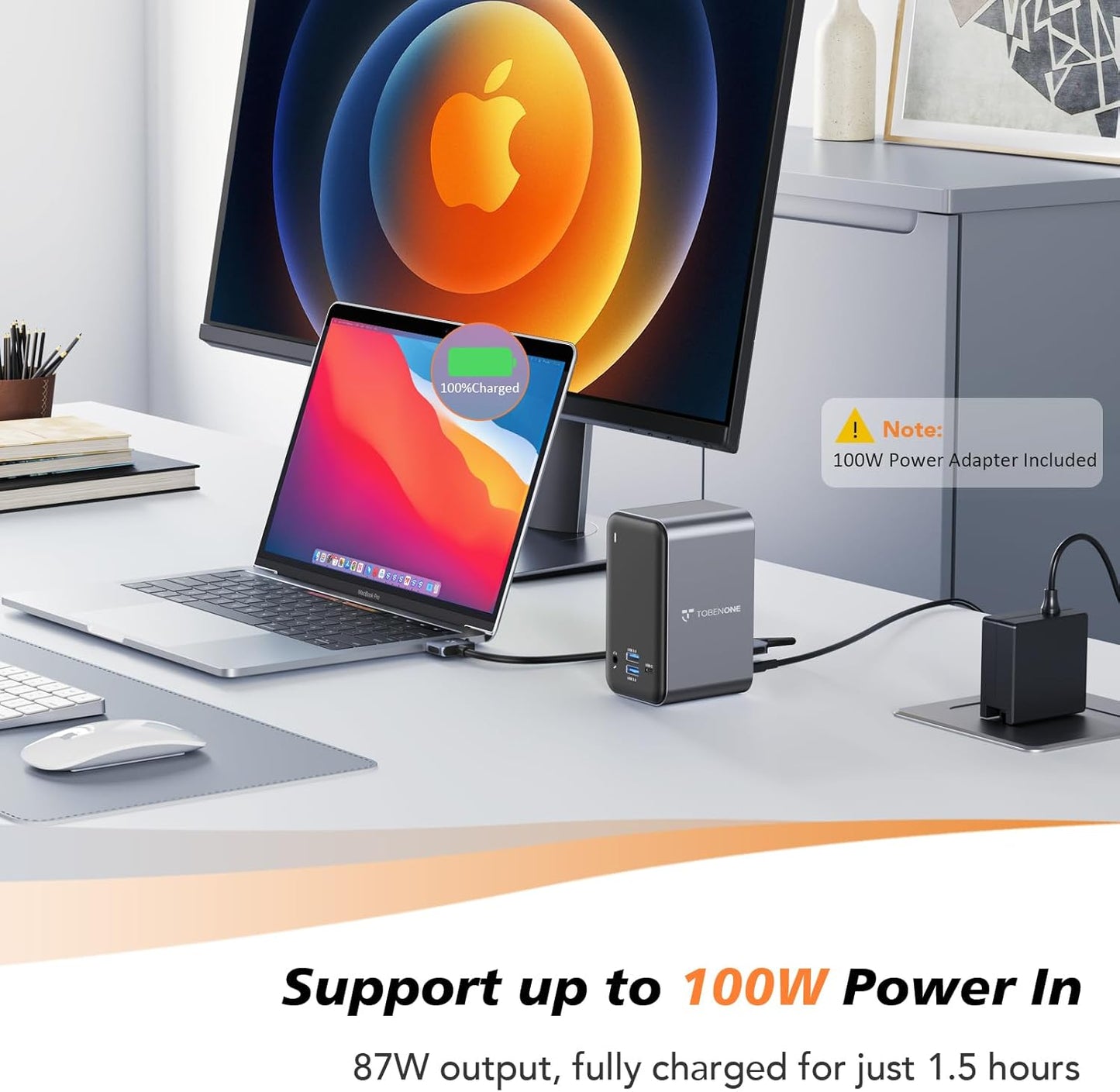 TobenONE Docking Station Dual Monitor with 100W GaN III Charger, USB C Docking Station Dual 4K HDMI for MacBook Pro/Air, Type C Dock with 2 HDMI, 7 USB, SD&Micro SD, Gigabit Ethernet, 87W PD, Audio