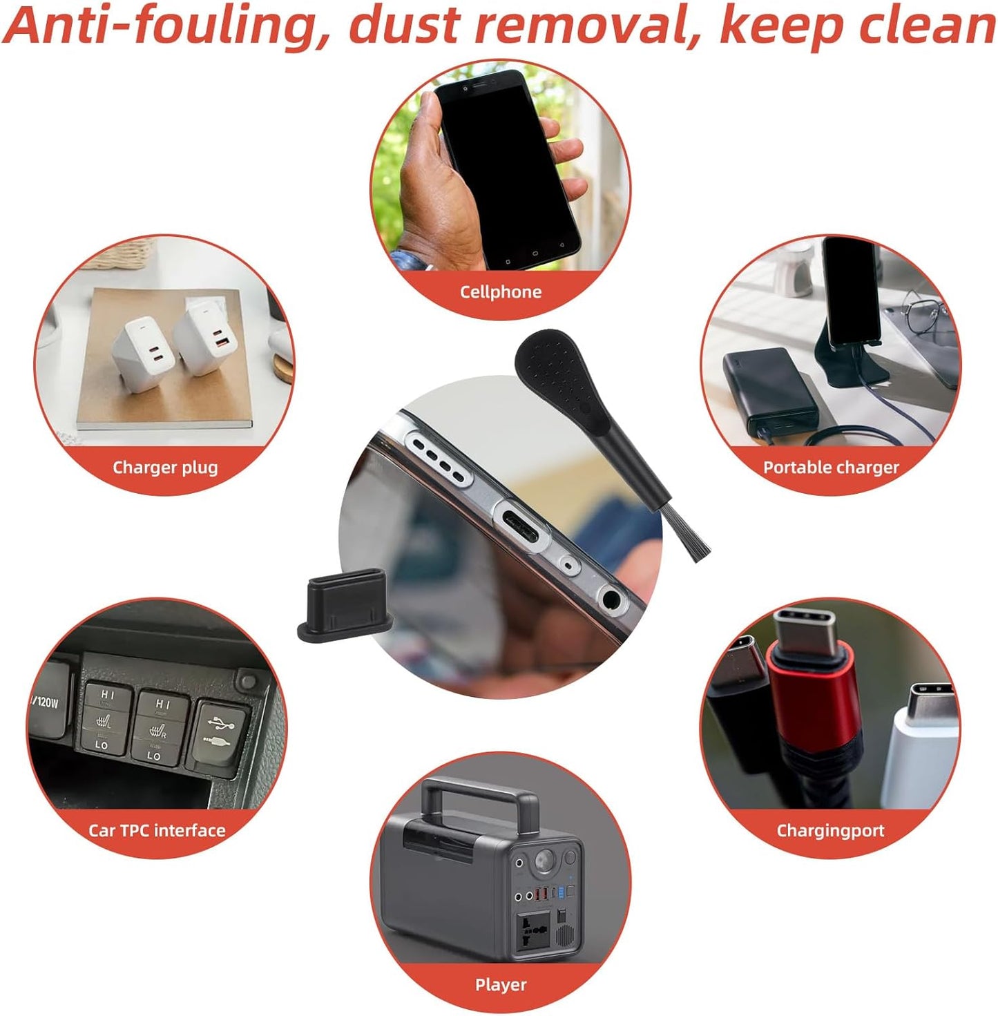 20 PCS USB C Dust Plug, Black Silicone Type C Anti Dust Plugs with Cleaning Brush Cover Type C Port Protector Cap Charging Port Dust Plug Cover for Most Type C Mobile Phone Tablet Accessories