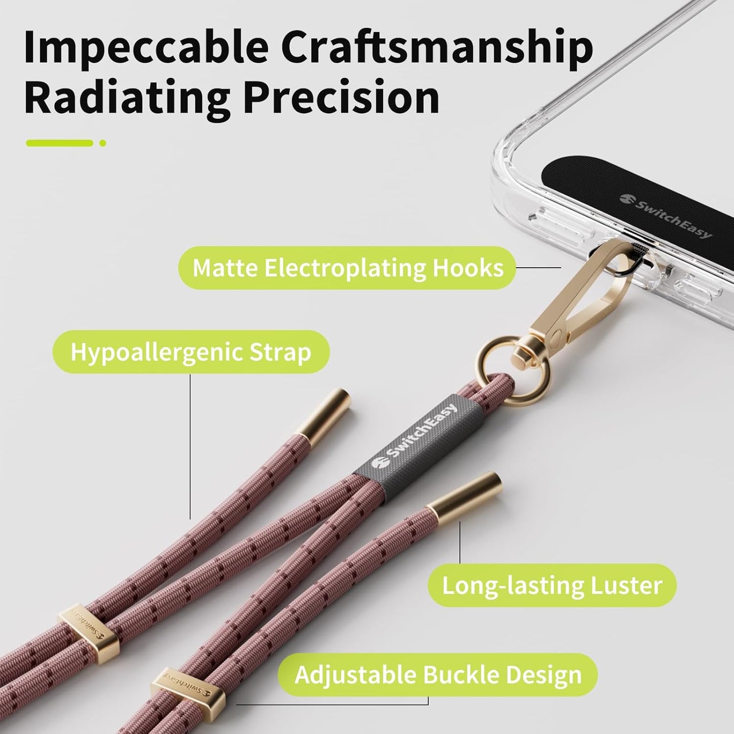 SWITCHEASY 6mm Adjustable Crossbody Phone Strap Compatible with Most Phones, Anti-Thefth & Ant-Drop, Hands Free for Phone Lanyard Crossbody with Strap Card Phone Tether Tab - EasyStrap (Peach Beige)