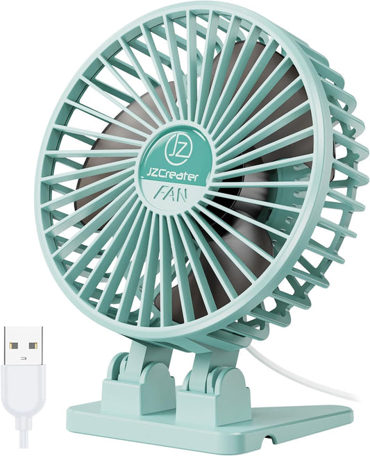 JZCreater USB Desk Fan, Mini Fan Portable, 3 Speeds Desktop Table Cooling Fan, Plug in Power Fan, Rotation Strong Wind, Quiet Personal Small Fan for Home Desktop Office Travel Bedroom, Apple Green