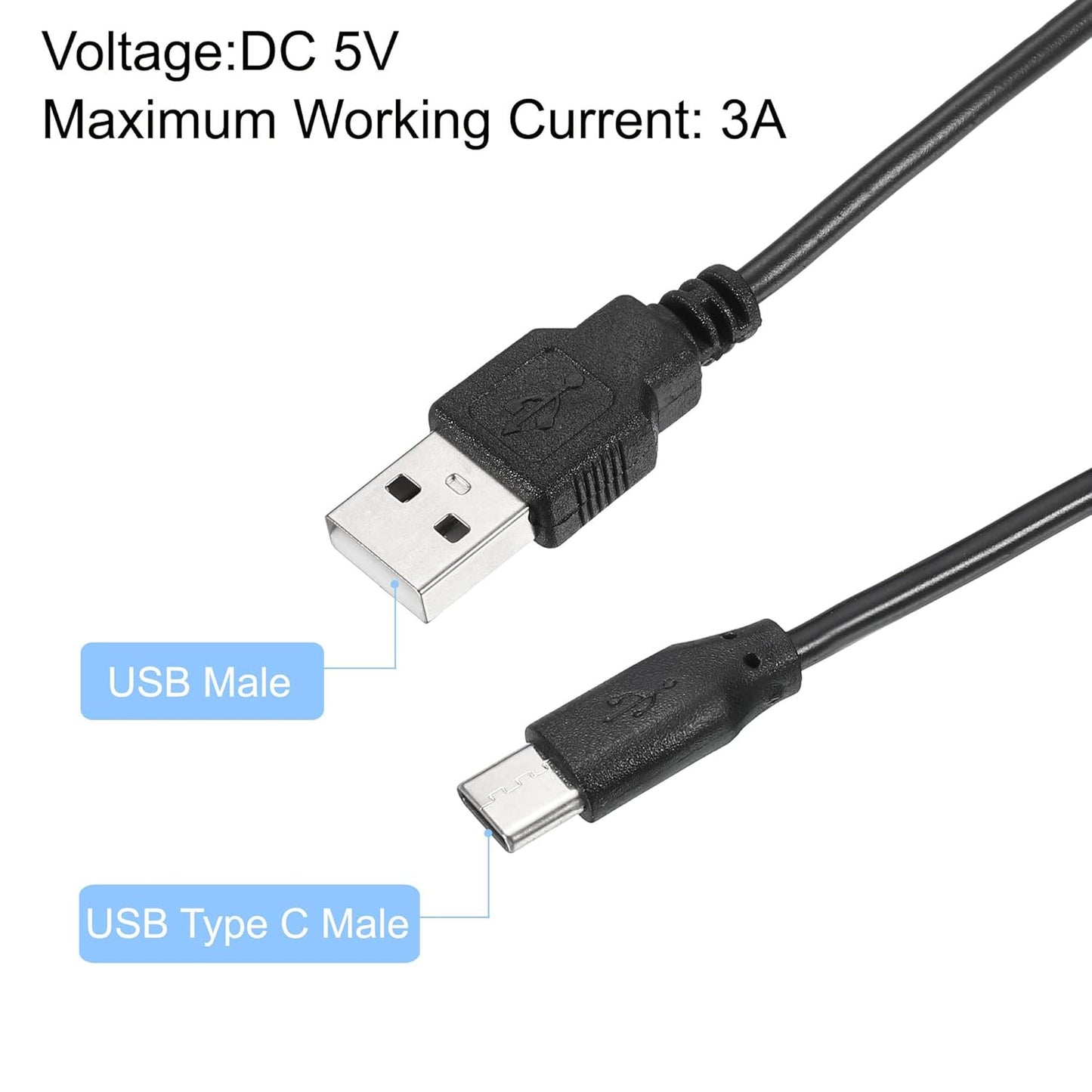 MECCANIXITY USB Cable with 501 ON/Off Switch, USB Male to USB Type C Male Power Cable 100cm for LED Desk Lamp LED Strip Black White 2 Set
