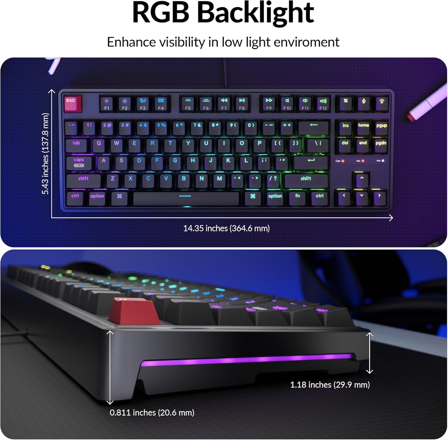 Keychron C3 Pro TKL 80% Wired Mechanical Keyboard, 8K Polling Rate, QMK/VIA Programmable, Hot-Swappable, RGB Backlit Shine-Through Keycaps, Super Red Switch, for Windows/Mac