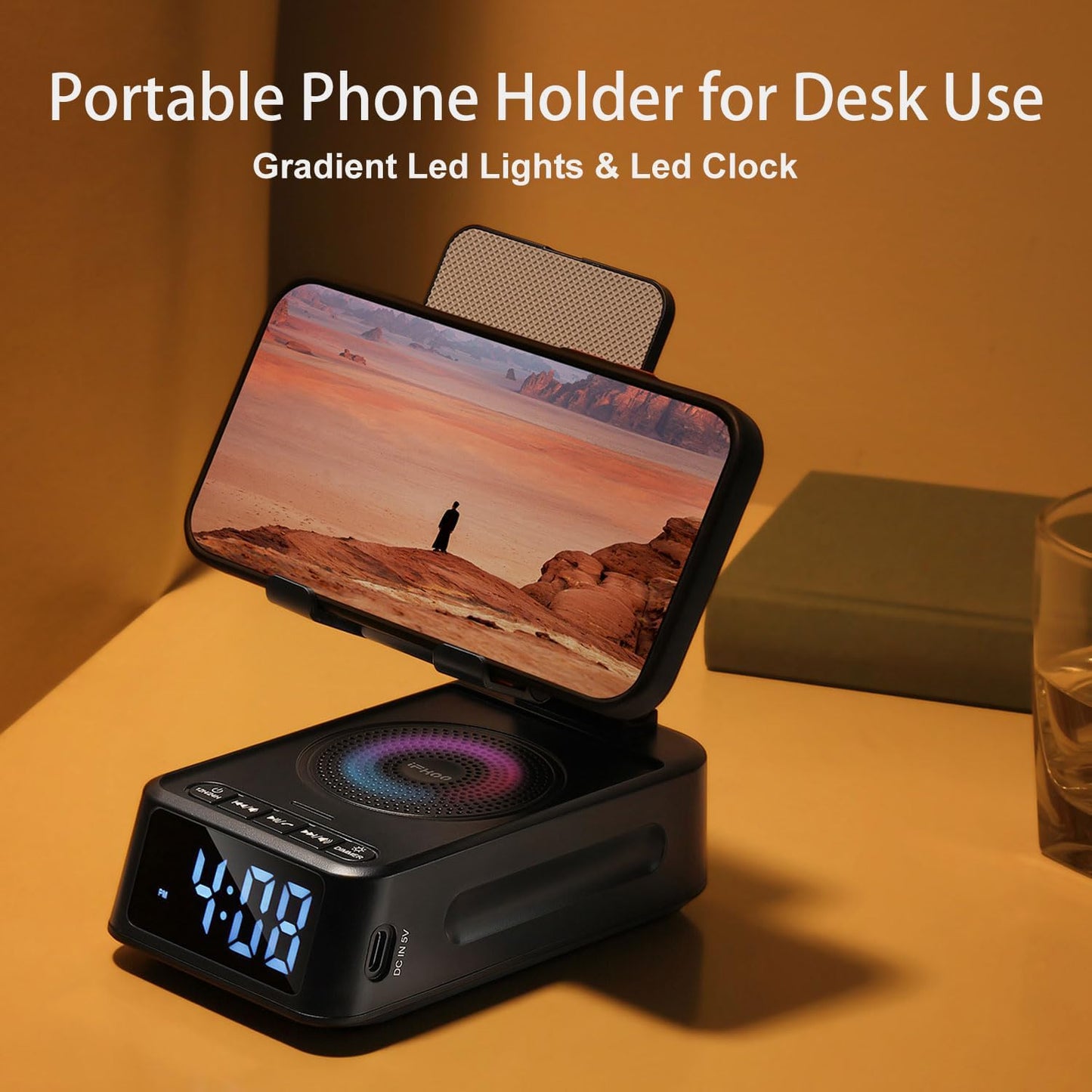 Gifts for Men Women, Phone Stand with Bluetooth Speaker&Clock, Birthday Gifts for Him, Phone Holder with Wireless Speaker, Ideal for Dad Mom Husband Boy, Cool Tech Gadget for Men