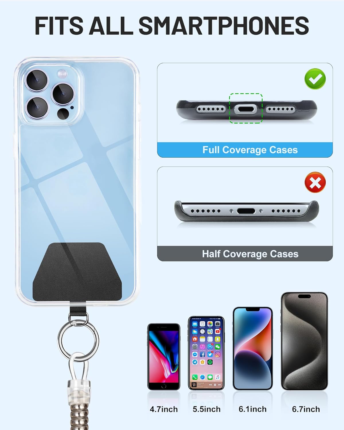 Phone Tether Lanyard, SHANSHUI Strong Spring Rope Climbing Hook, 4x Phone Tether Tabs Free Your Hand Anti Theft Phone Strap for All Smartphones for Outdoor Cycling Climbing Skiing Hiking - 2PCS Sliver