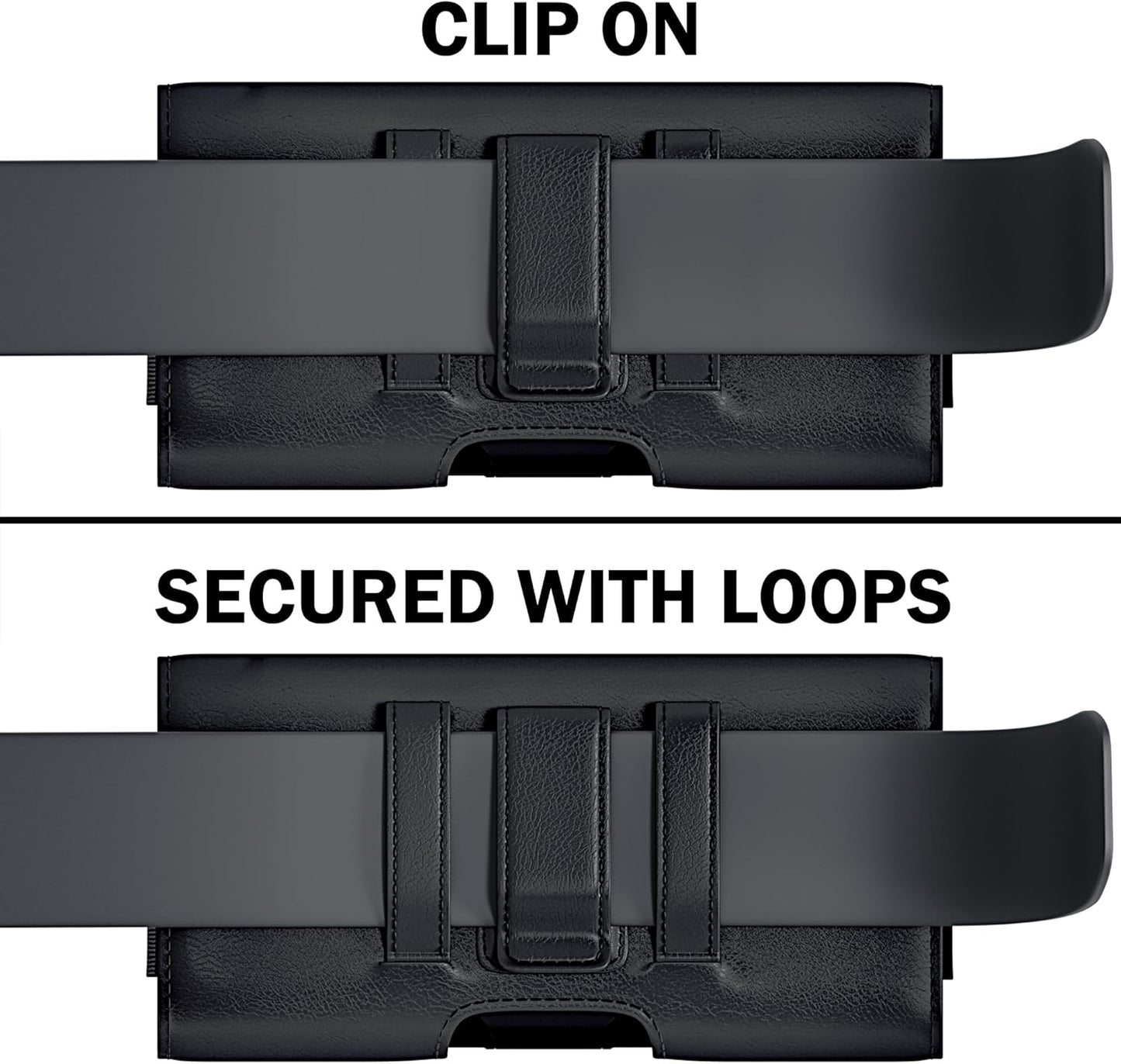 Holster for iPhone 16 16e Pro 15 14 13 12 11 10 XR Xs X, Samsung Galaxy S25 S24 S23 5G - Cell Phone Belt Holder Case with Clip - ID Card Magnetic Pouch - Black