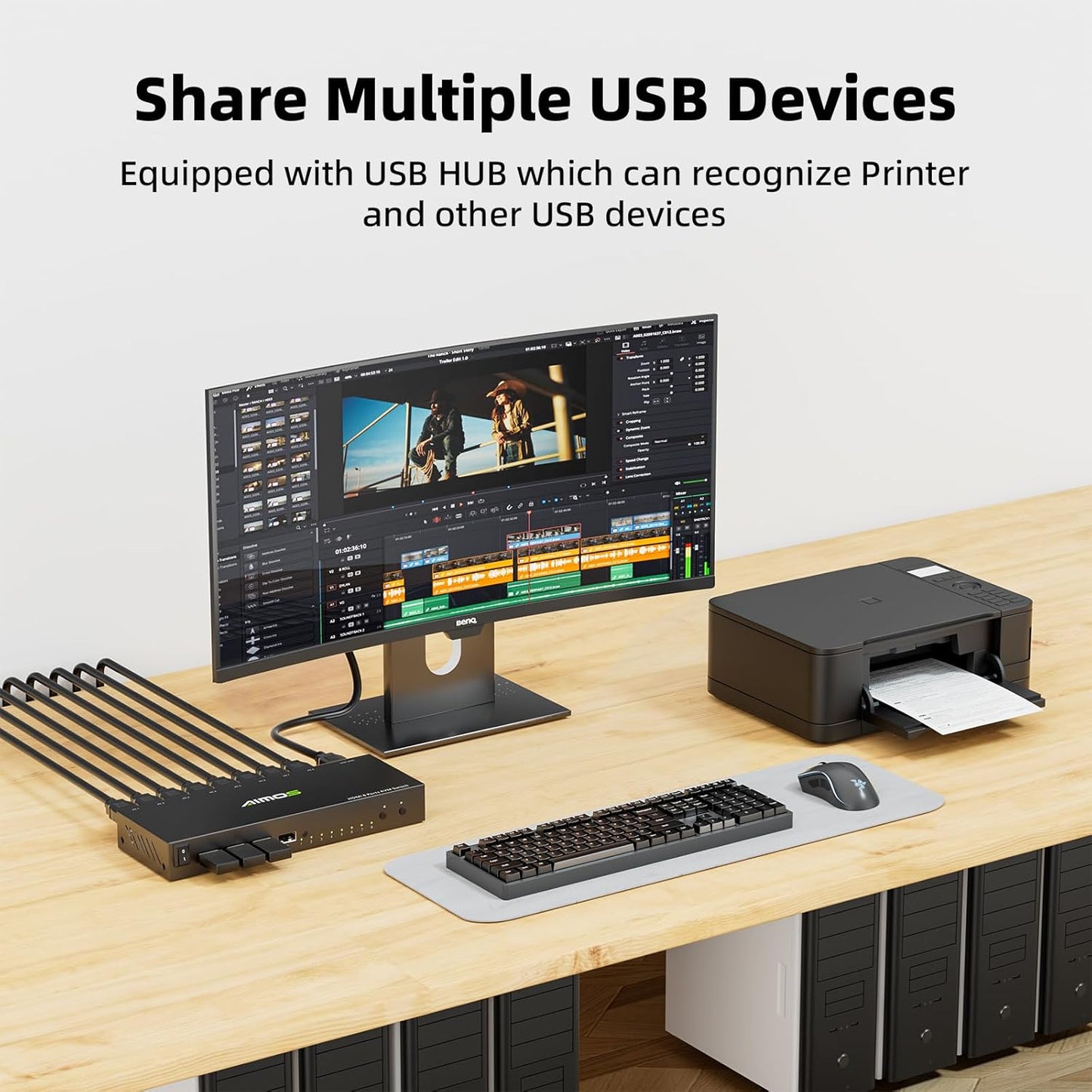 HDMI KVM Switch 1 Monitor 8 Computers 4K@30Hz, 8 Port HDMI KVM Switches for 8 Computers Share 1 Monitor Keyboard and Mouse, Support Hotkey Switch, Remote Control and 8 USB Cables Included