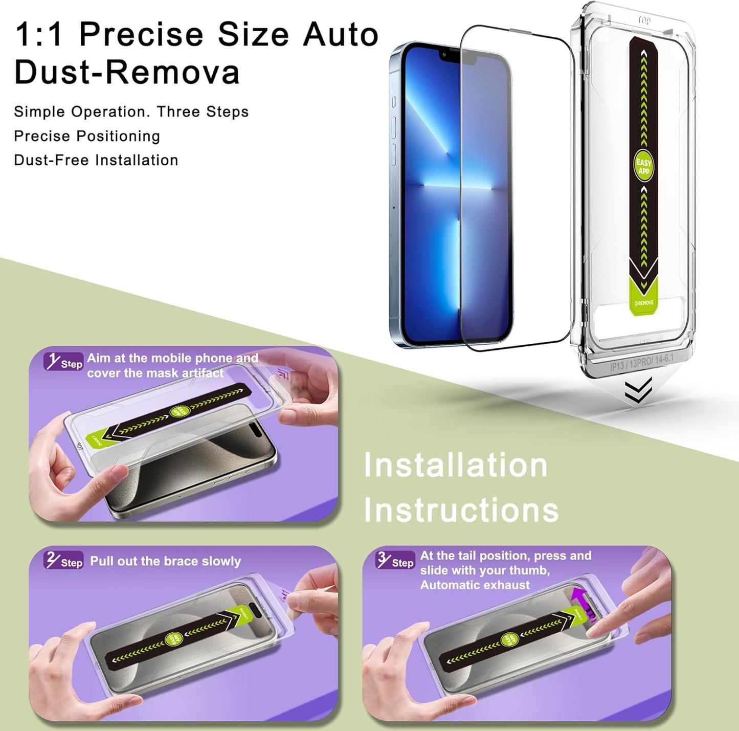 [2-Pack Ultra HD Clear Screen Protector for iPhone 16e/13/13 Pro/14 (6.1-Inch),9H Tempered Glass,Full Coverage,Anti-Fingerprint,Auto Dust Removal,Bubble-Free,Easy Installation