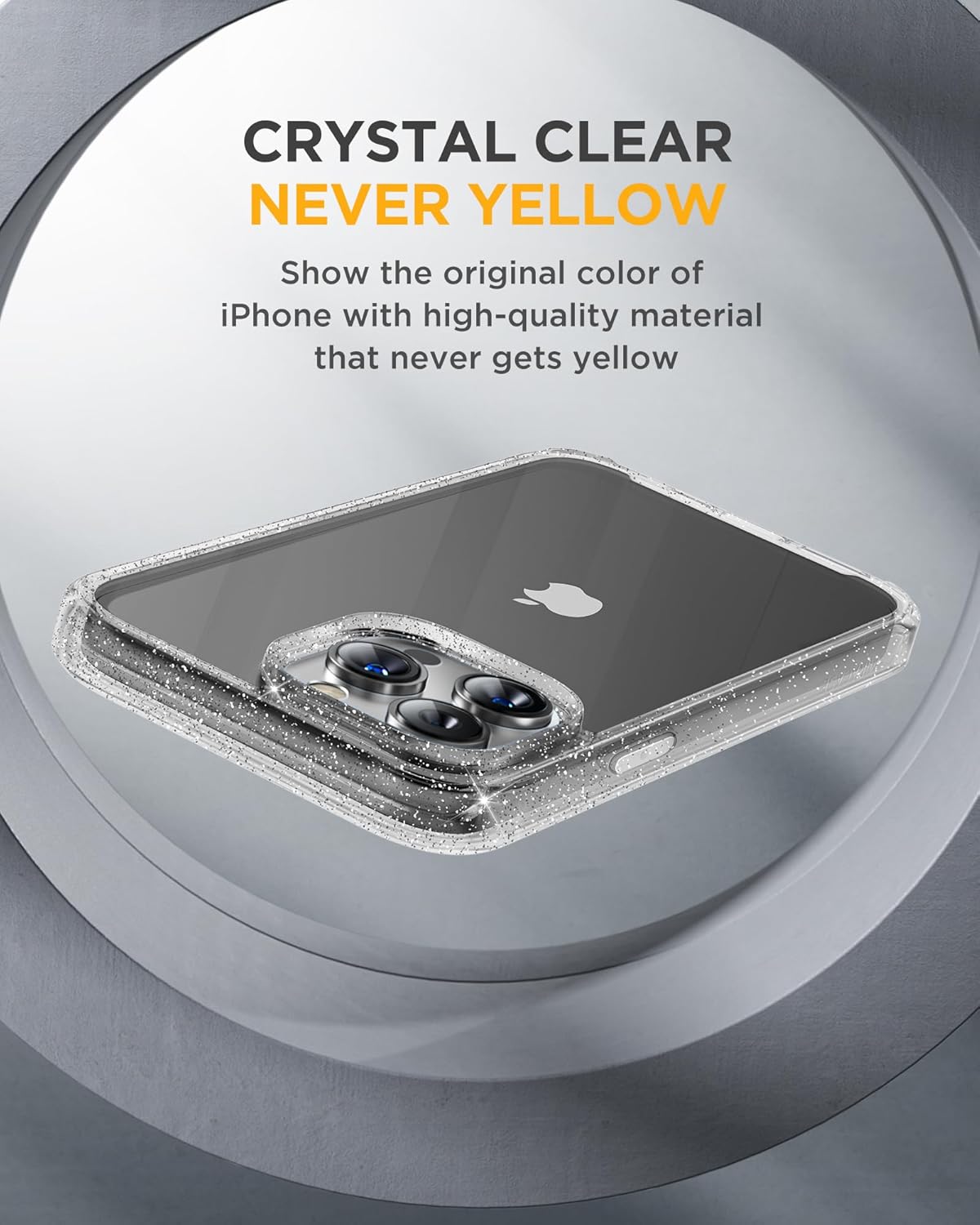 Miracase Glass Series for iPhone 15 Pro Max Case 6.7 Inch, Full-Body Drop Proof Phone Case for iPhone 15 Pro Max with Built-in 9H Tempered Glass Screen Protector + Camera Protector, Clear Glitter