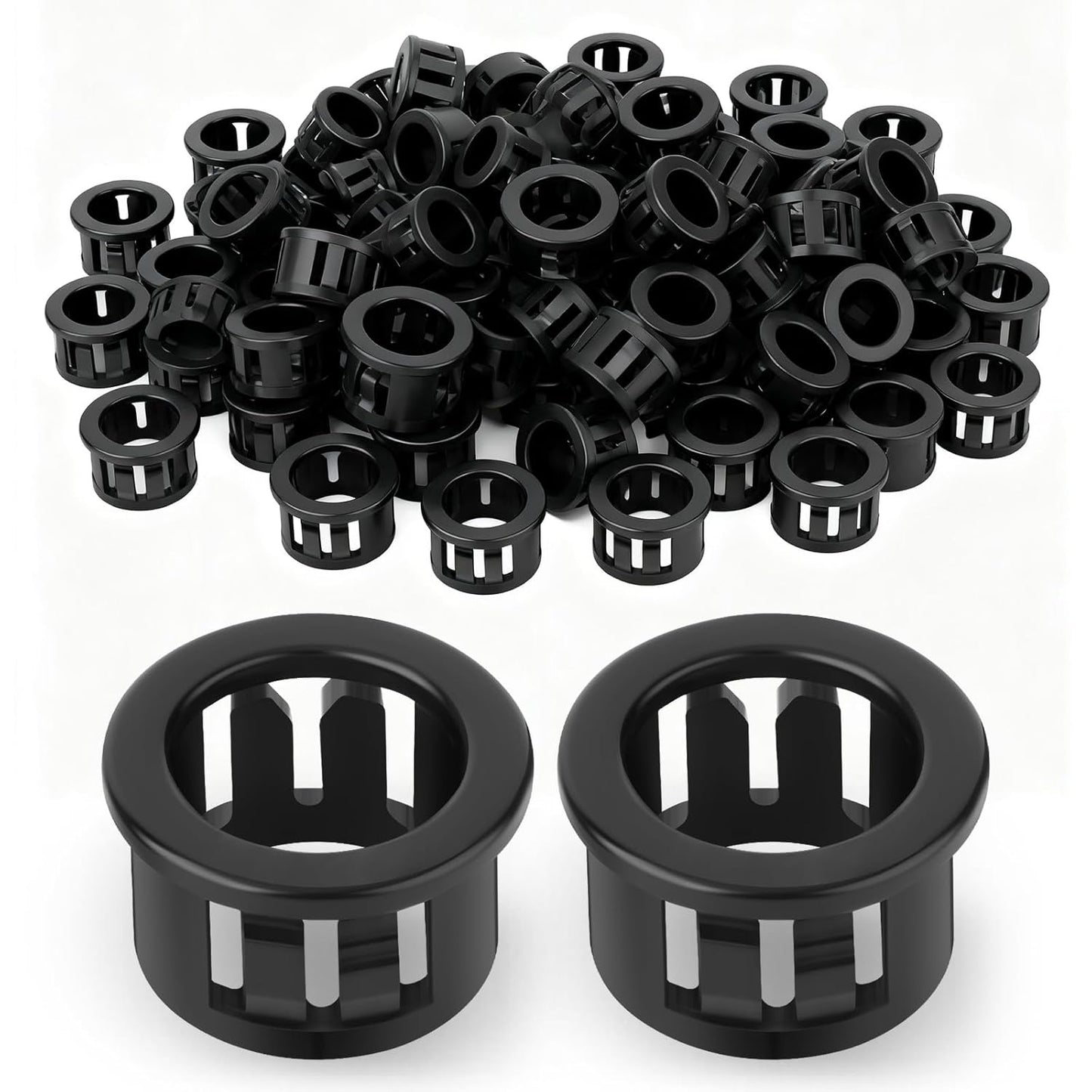 200PCS 1/2" Black Cable Snap Bushing Grommet, Snap in Cord Bushing Protect Cables