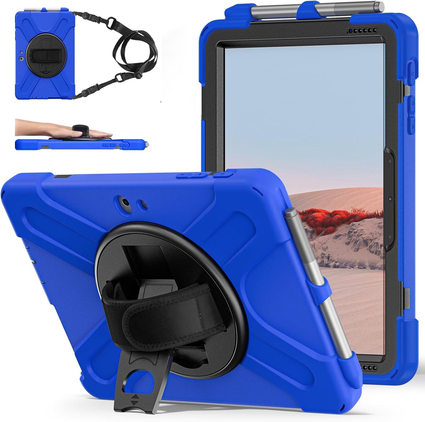 ZenRich Rugged Case for Surface Go 4 (2023)/Surface Go 3 (2021)/ Surface Go 2 (2020), Surface Go (2018) with Pen Holder Heavy Duty Shockproof Case with Stand Hand Strap and Shoulder Belt-Blue