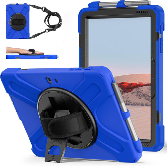 ZenRich Rugged Case for Surface Go 4 (2023)/Surface Go 3 (2021)/ Surface Go 2 (2020), Surface Go (2018) with Pen Holder Heavy Duty Shockproof Case with Stand Hand Strap and Shoulder Belt-Blue