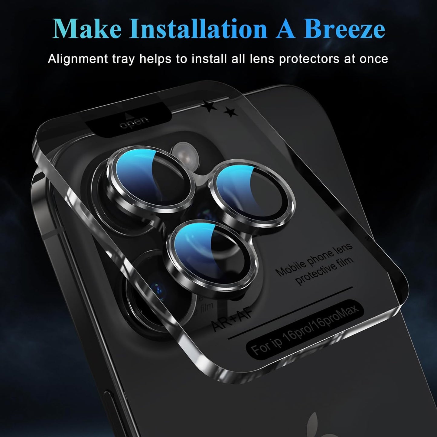 YWXTW Camera Lens Protector for iPhone 16 Pro/iPhone 16 Pro Max, [1 Step Installation Tray] Tempered Glass Screen Protector Metal Individual Camera Cover Accessories Case Friendly (Black Titanium)
