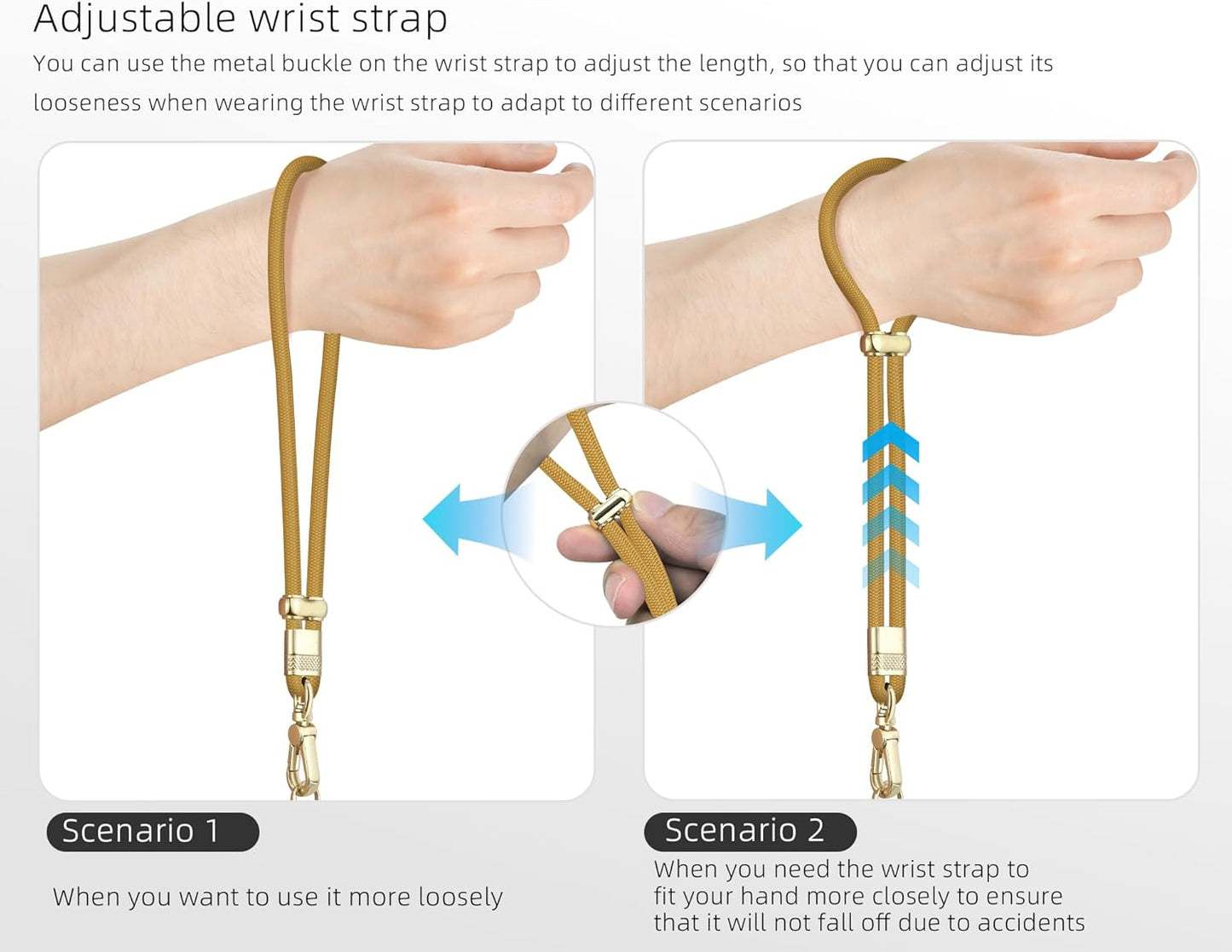 Cell Phone Lanyard Adjustable Crossbody Phone Lanyard *1 Phone Wrist Strap *1 with Deluxe Gold Matal Buckle + Clear Tether Tabs *2 for Shopping Travelling Hiking(Yellow)