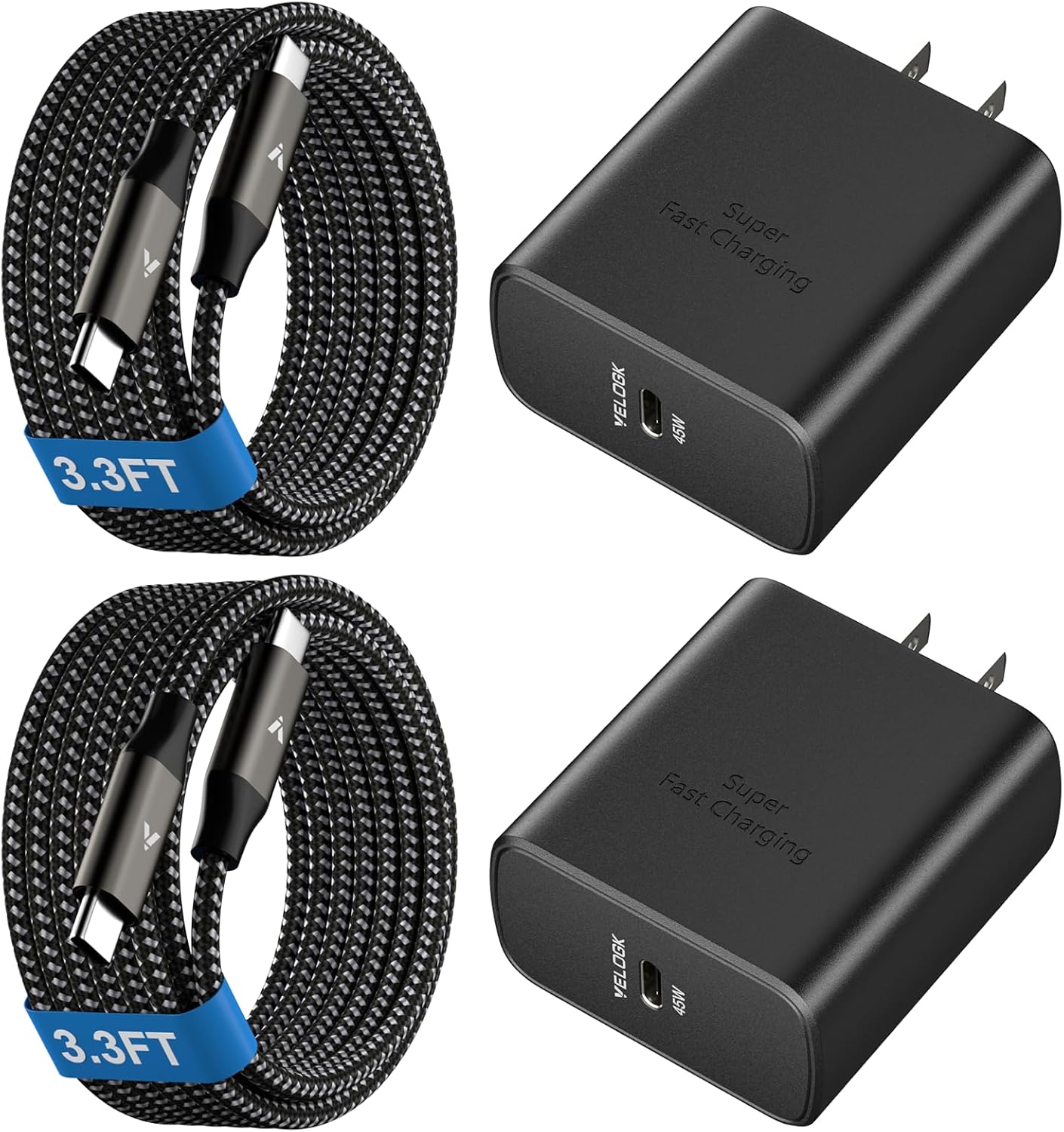 45W Super Fast Charger USB C, 45 Watt Type-C Android Phone Charger Fast Charging Block with 3.3FT Type C Cords for Samsung Galaxy S25 Ultra/S24 Ultra/S24+/S23 Ultra/S23+/S22 Plus/S20, Tab S9/S8 Ultra