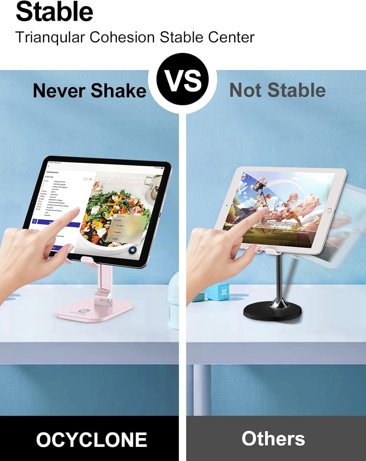 OCYCLONE Phone Stand, Adjustable Height and Angle Foldable Cell Phone Stand Holder for Desk, Taller iPhone Stand Compatible with 4.7"-13" Smartphones iPad Tablet, Pink