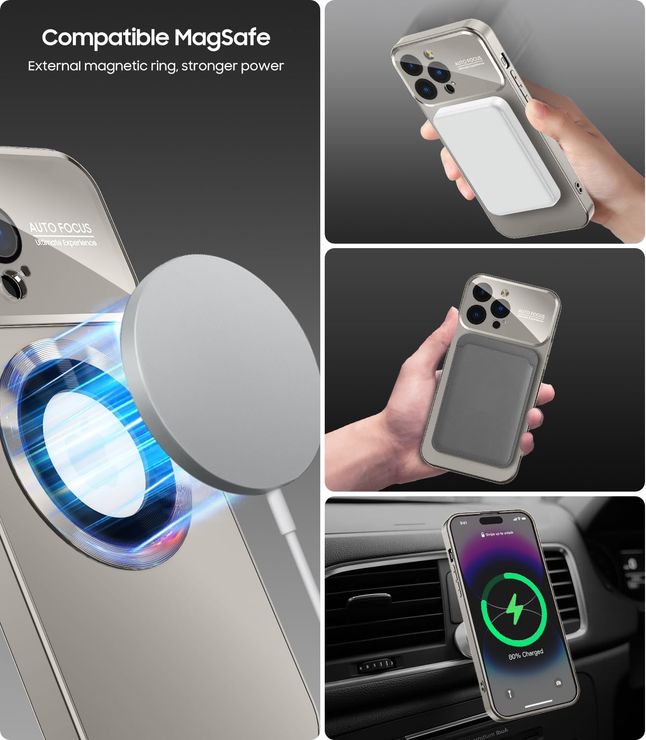 Magnetic for iPhone 16 Pro Max Case, Compatible with MagSafe, Built-in Camera Lens Protector, Logo View, Military Grade Drop Protection Phone Cover, Titanium Gray