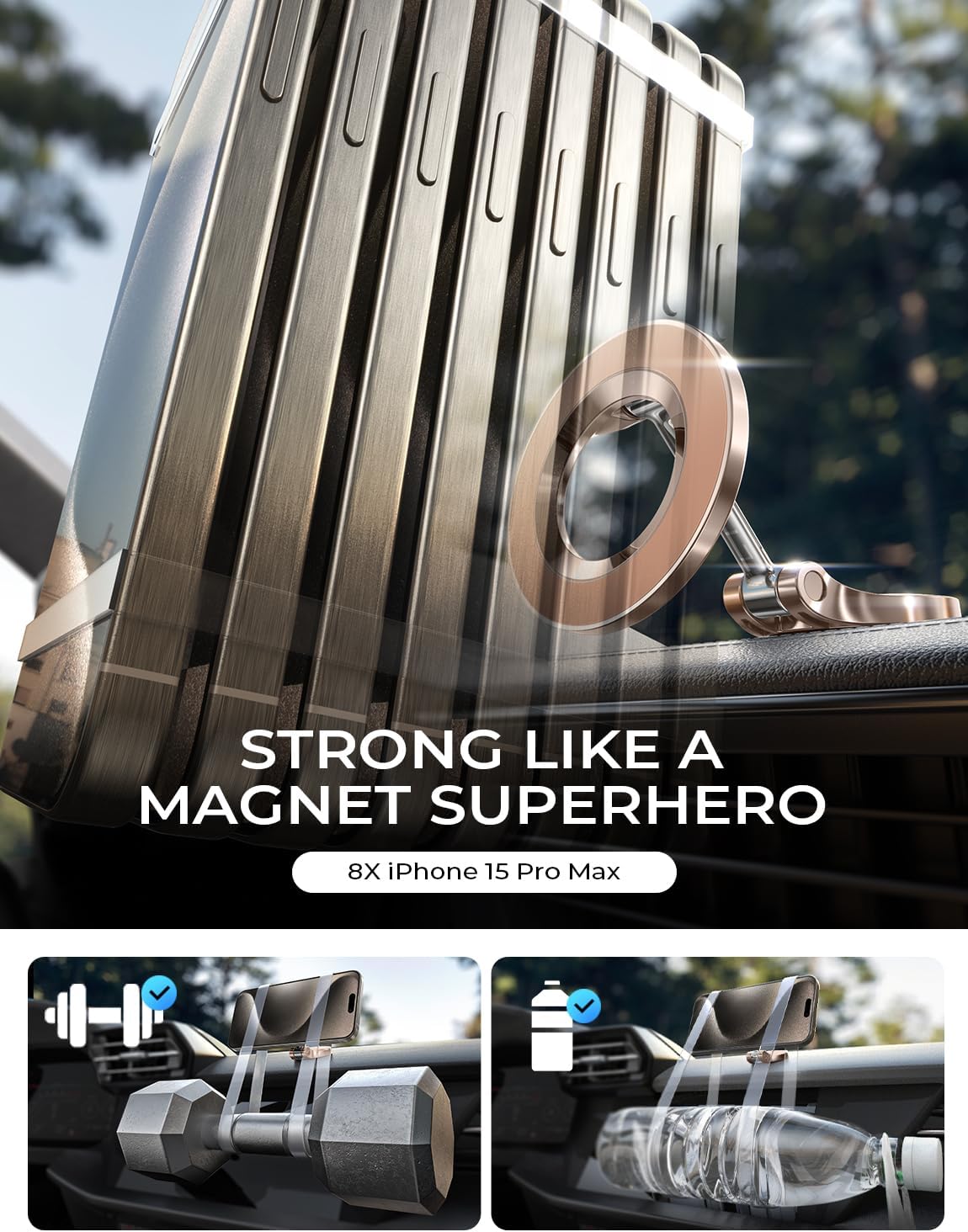 LISEN for Magsafe Car Mount, Ultra Magnetic Dashboard Phone Holder, Car Accessories for iPhone 16 Pro Max,Gifts for Men Women Him Her, Fit for iPhone16 Pro/Pro Max 15 14 13 12, Rose Gold