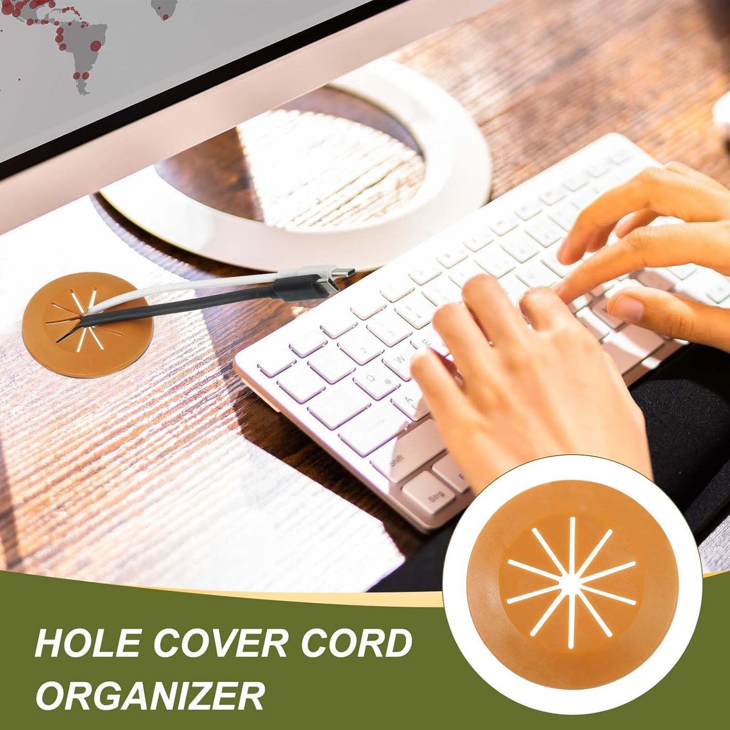 PATIKIL Desk Grommet 2-3/8", 4 Pcs Round Cable Grommet Cord Hole Cover with Adhesive Tape Flexible Table Wire Organizer for Office Home Table Countertop, Light Brown