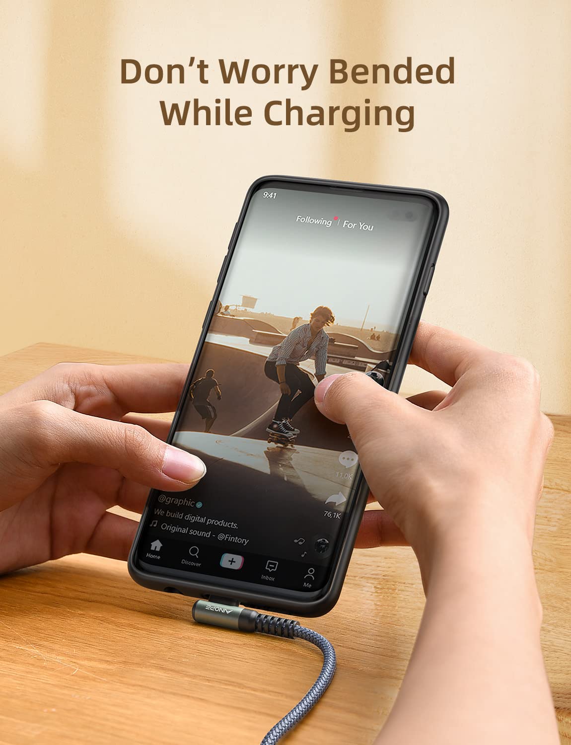 AINOPE USB C Charging Cable (3-Pack, 3.3ft/6.6ft/10ft) 3.1A Fast Charging Right Angle USB Type C Cable, Resistant Nylon Braided USB Cable Compatible Galaxy S10 S9 S8 Plus S21, Note 10 9 8, LG V30