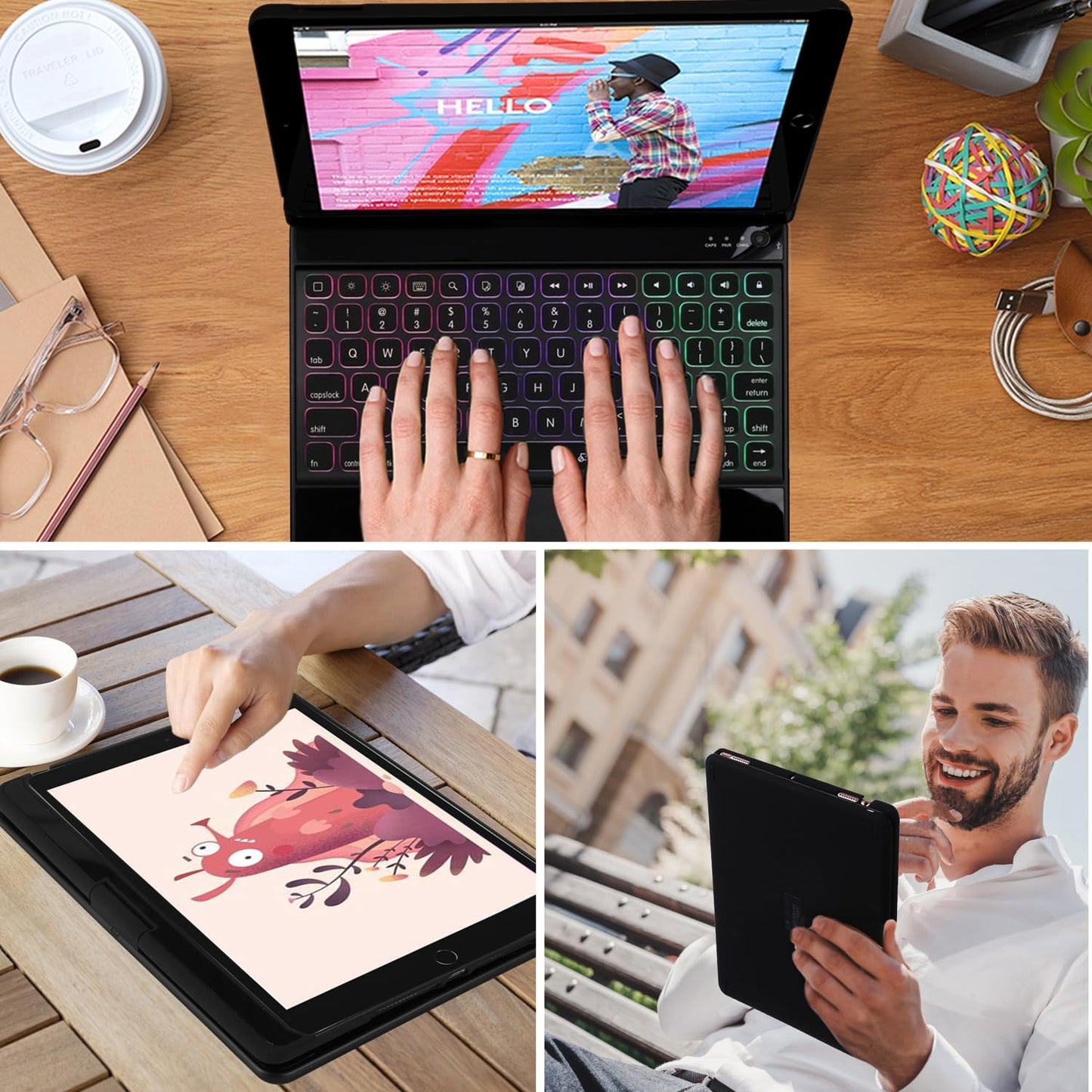 Keyboard case for iPad 9th Generation 10.2 inch 2021/ 8th Gen 2020/7th 2019/iPad air 3rd/iPad pro 10.5 2017, Multi Touchpad 360 Swivel Light Thin Cover Backlight