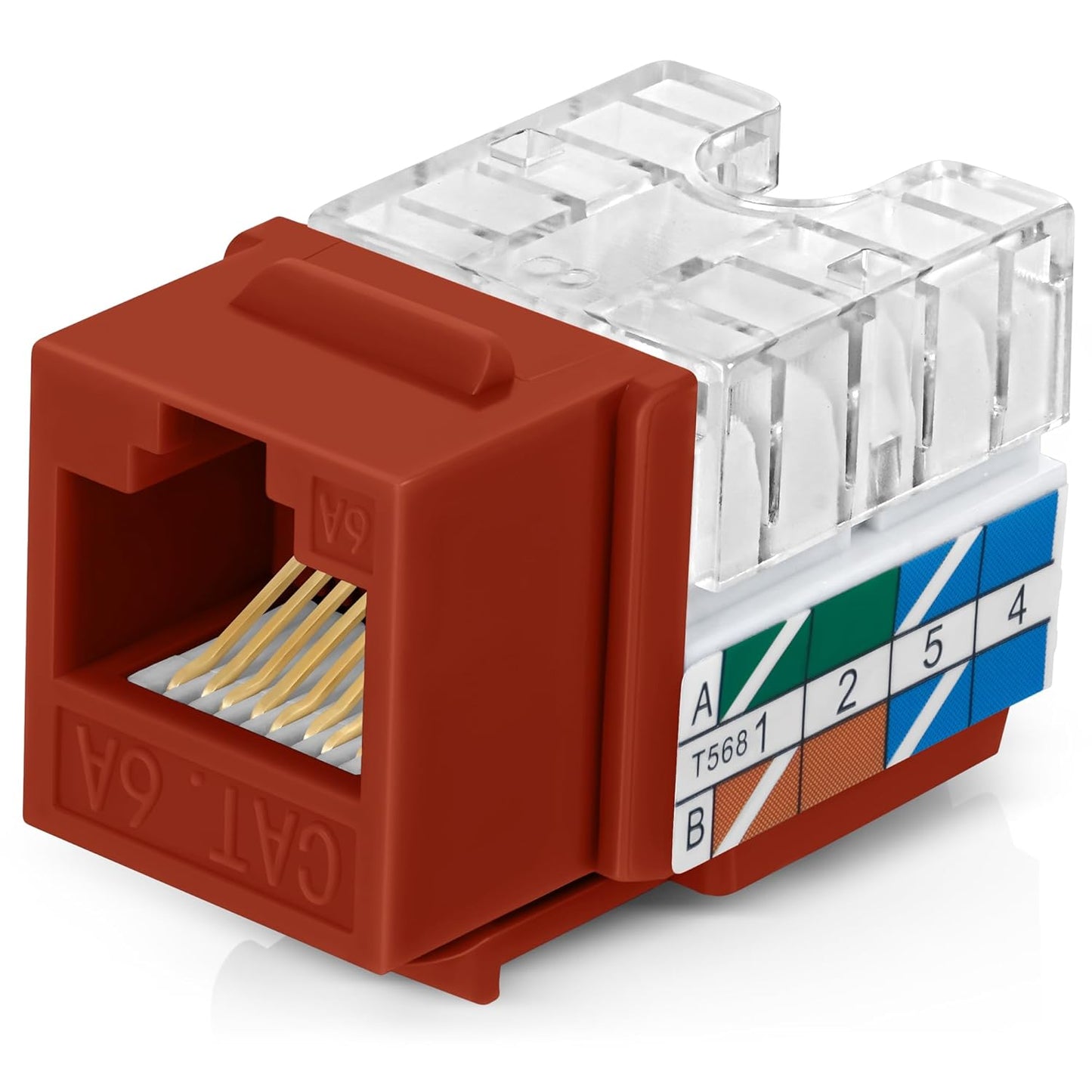 Everest 90° Angled RJ45 Cat6A Keystone Jacks 10-Pack in Orange - Slim Profile Female RJ45 Connectors - Cat 6A Keystone Jack - Compatible with 90° Angled Speed Termination Tool - easyJACK (B094WB91H3)