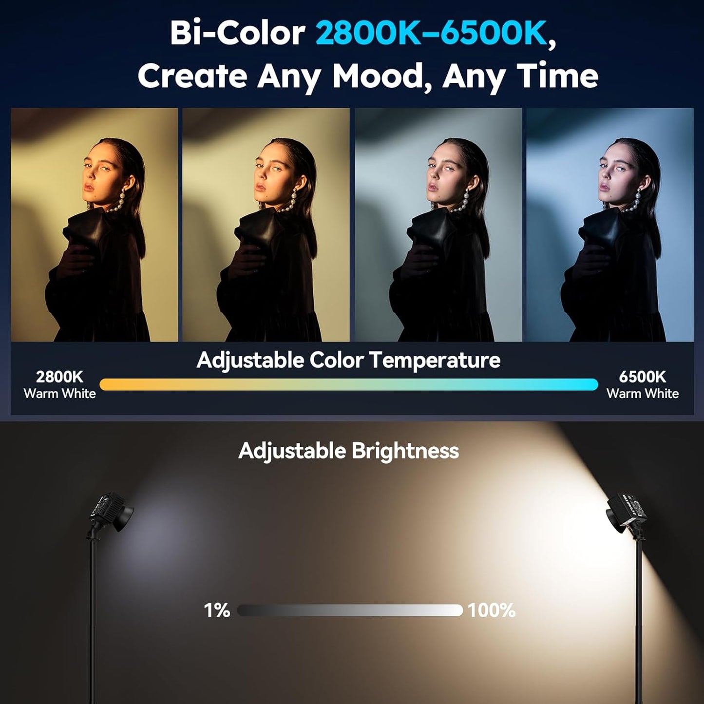 SIRUI C60X 60W Portable Photography Light, Ultra-Quiet 24.9dB & 0.53KG Compact Design, 2H Fast Charging, 13,000 Lux High Output, Bluetooth Control for Studio/Outdoor Video Lighting