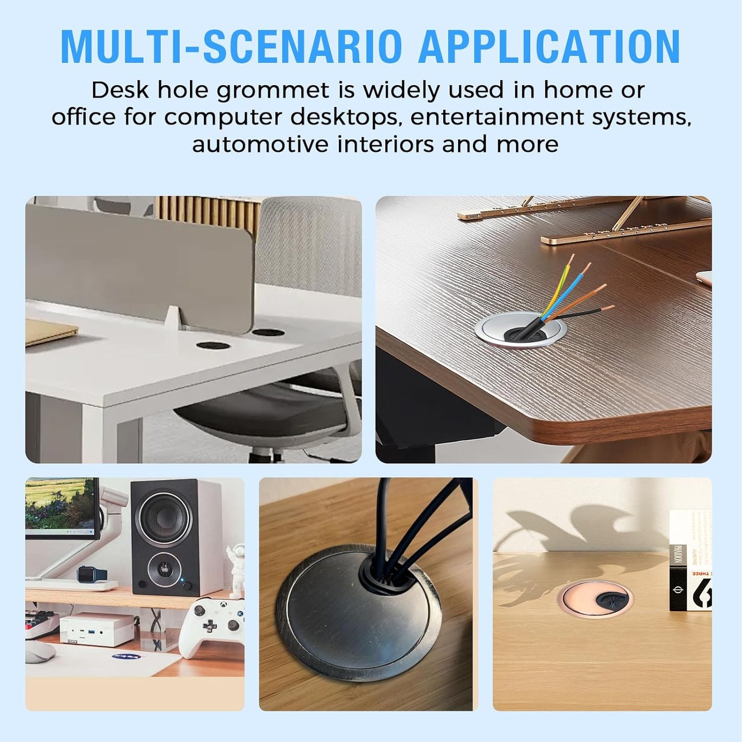 Desk Grommet 3-1/8" (80 mm), Desk Cord Hole Cover, Cable Grommet Metal Zinc Alloy Materilal, Desk Hole Grommet for Office and Home Table Cable, Detachable Cable Cord Organizer (Flat Black 2 Pcs)