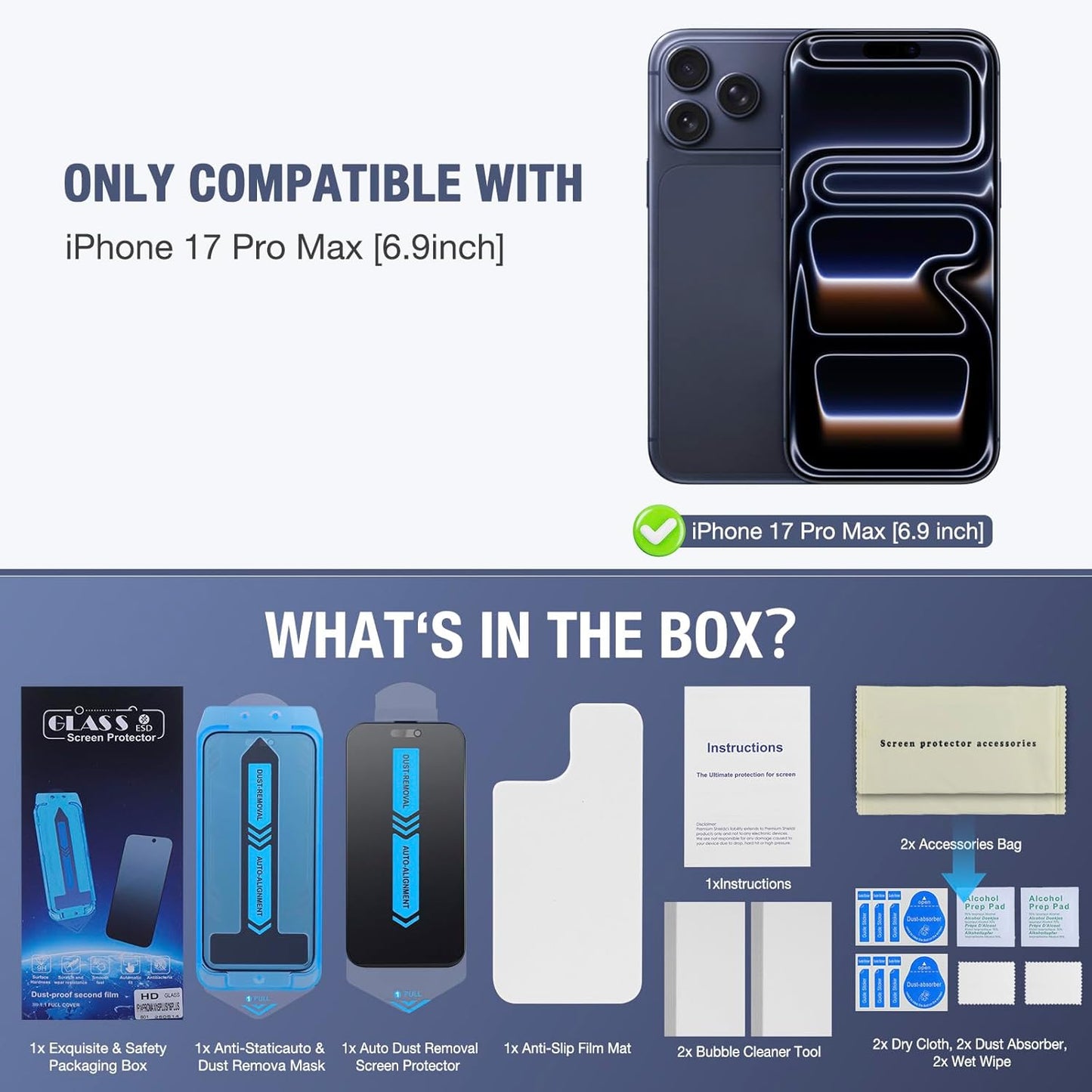 2-Pack Matte Privacy Screen Protector for iPhone 17 Pro Max 6.9-inch, 9H Tempered Glass, Full Coverage, Anti-Fingerprint, Auto Dust-Elimination, No Bubble, Easy Installation