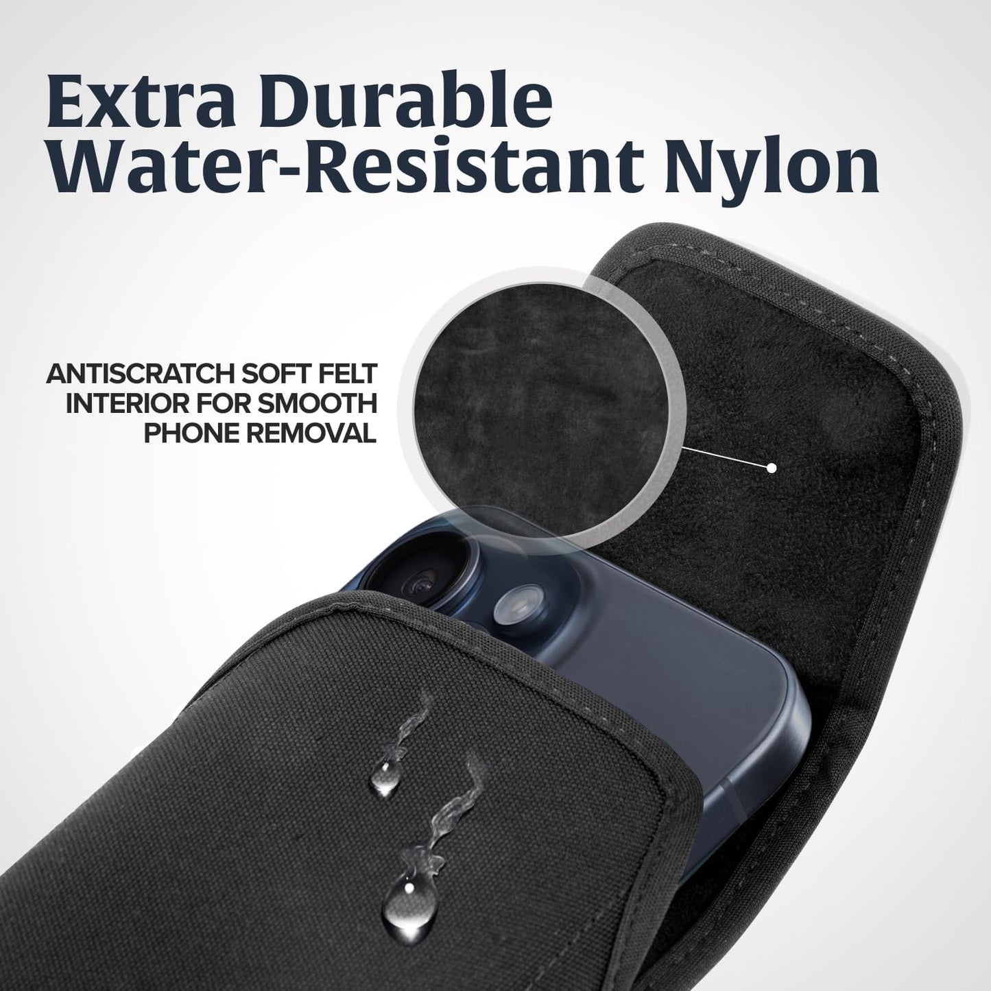 Turtleback Belt Clip for iPhone 16 Pro, 16e, 15 pro 14 Pro 13 Pro -Small- Fits w/Slim MagSafe Style Cases - Premium Black Nylon, Vertical Belt Holder, Magnetic Closure, HD Rotating Belt Clip