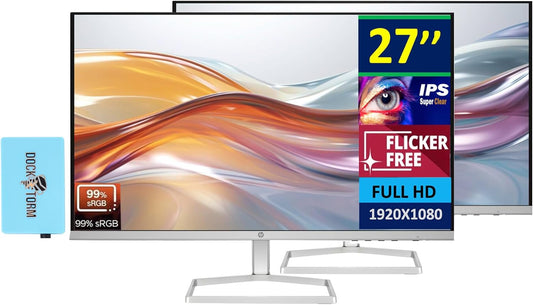 HP Series 5 527sw 27" 300 nits IPS FHD Monitor (Replaces M27FW) Adjustable Tilt, Flicker Free, Anti-glare, Ultra-thin, Low-Blue Light Filter, 1x HDMI, White/Silver w/DKZ Hub USB Port Expander (2 Pack)