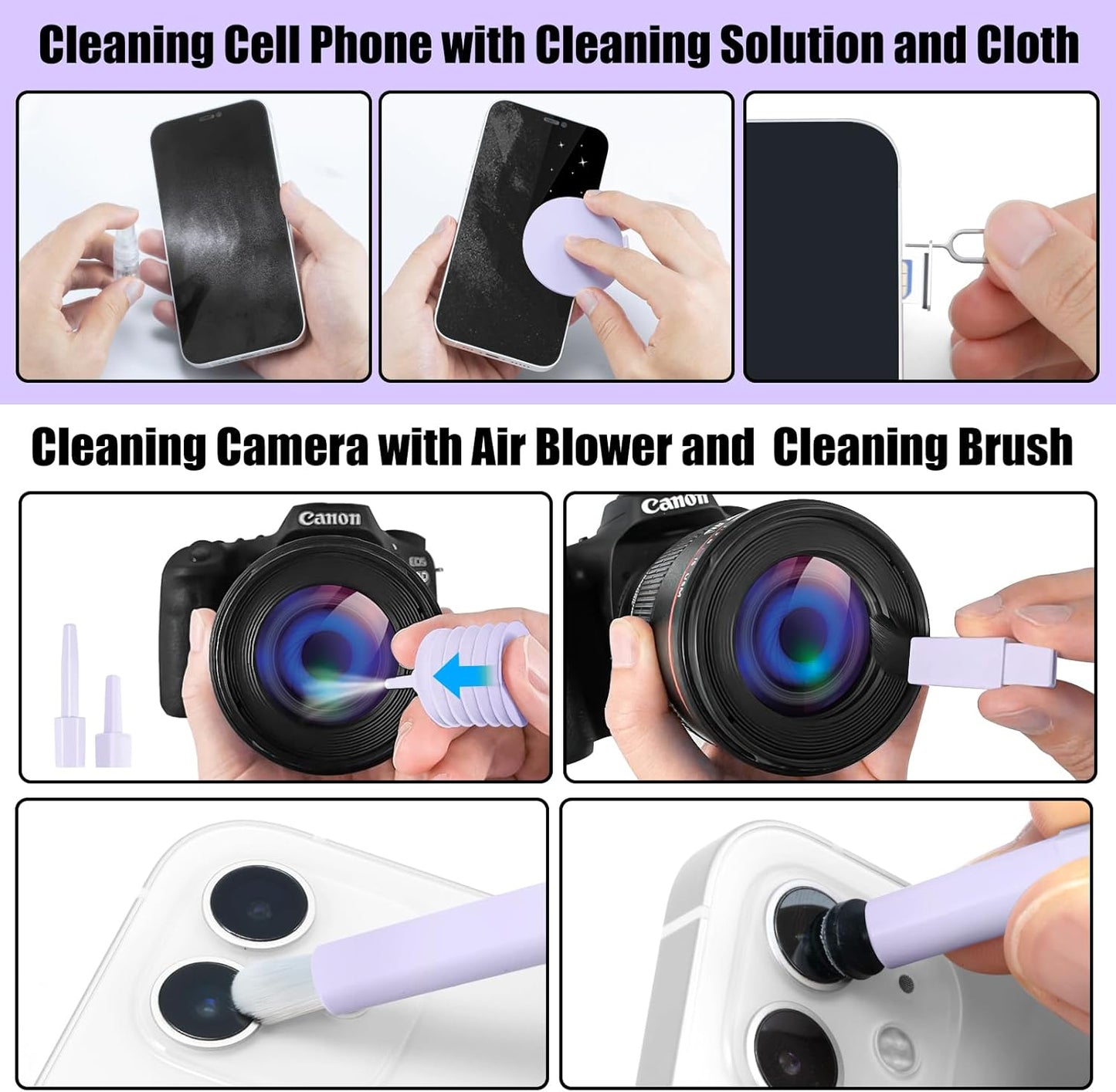 Laptop Phone Screen Cleaner Kit, Computer Keyboard Brush Cleaning Spray for iPhone AirPods Macbook iPad, 20-in-1 Electronic Device Clean Tool For Camera PC Monitor Earbud TV Tablet Car Screens- Purple