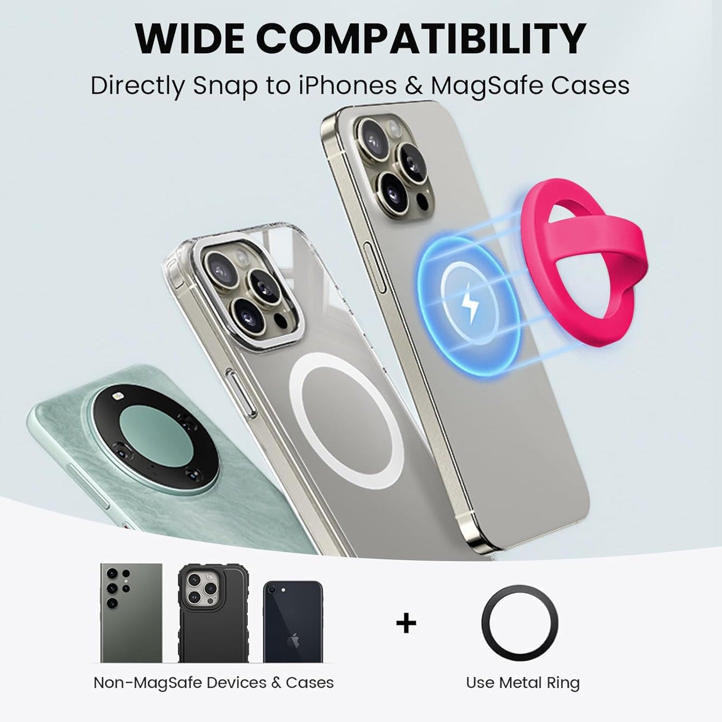 Magnetic Silicone Ring Grip Phone Holder, Loop Grip Phone Holder,Magnetic Phone Loop,Magsafe Phone Grip,Compatible with Magsafe for iPhone 16/15/14/13/12 Series (Pink)