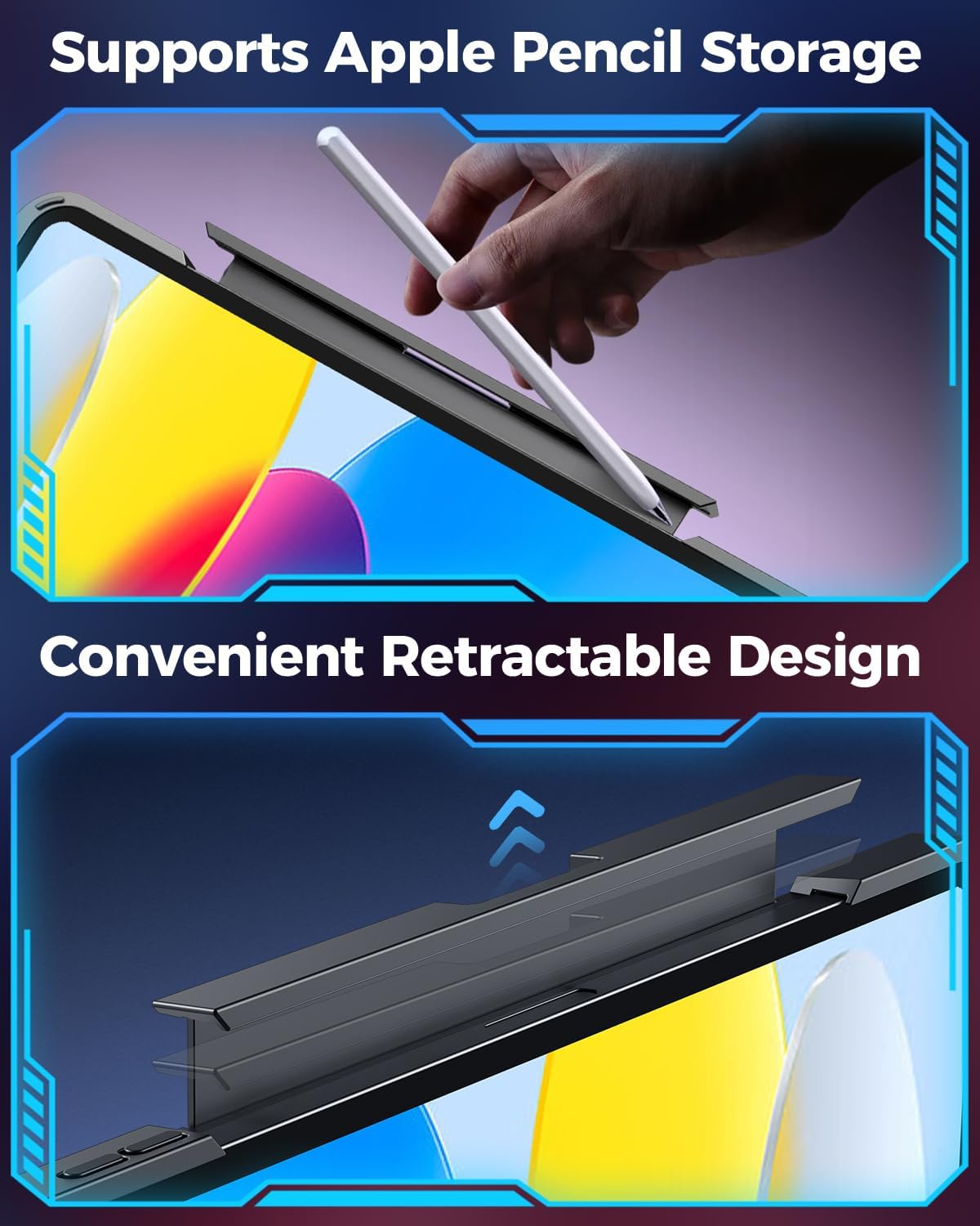 TSQQST Clear Wireless Keyboard Case for iPad (A16) 11th Generation 11-inch 2025/ iPad 10th Generation 10.9-inch 2022 with Pencil Holder & Multi-Touch Trackpad, 7-Color Backlight, 360 Rotatable, Black