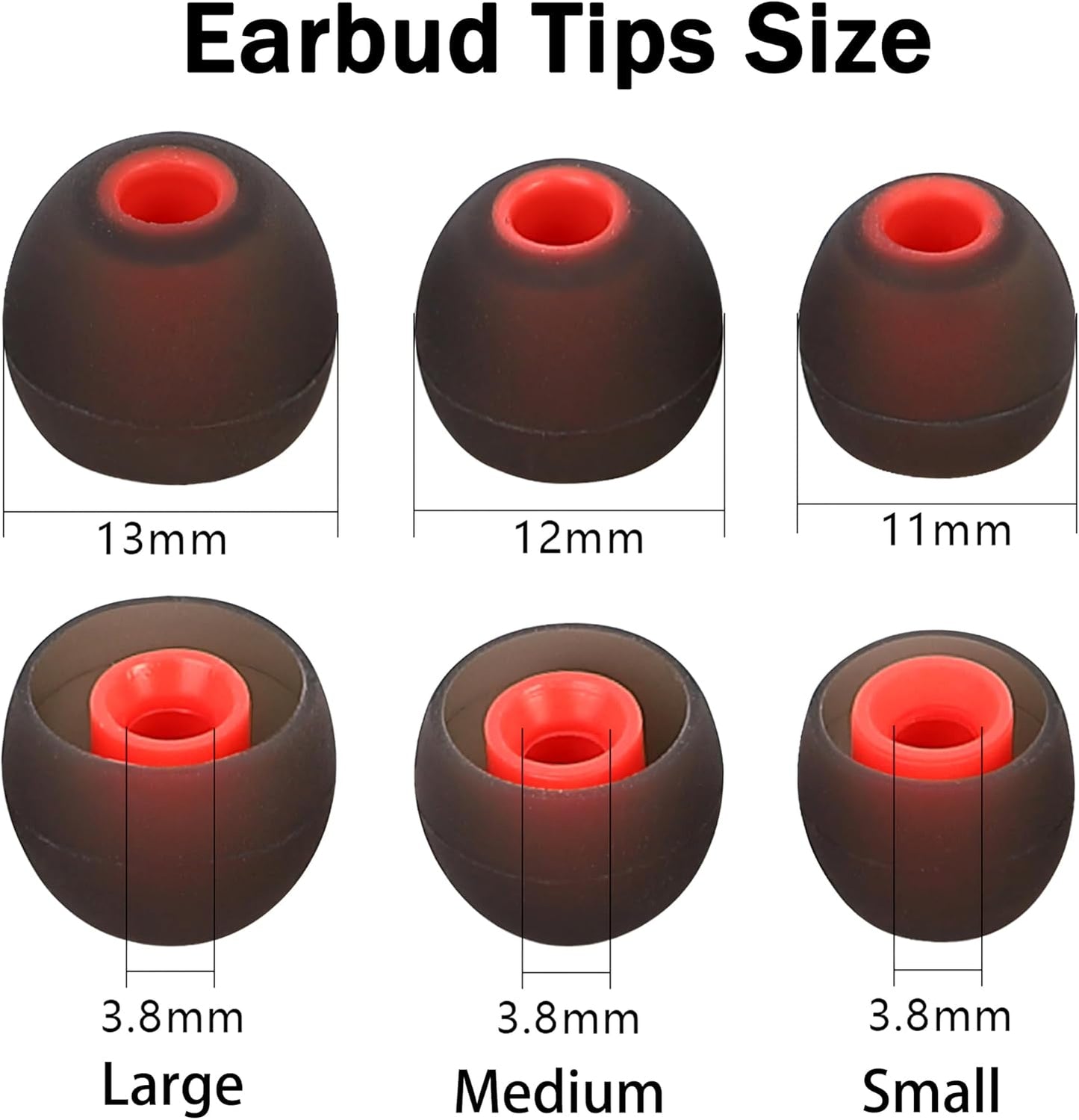 Silicone Replacement Earbud Tips Ear Tips Fit Most in-Ear Earbuds(Inner Hole 3.8mm -5.1mm) Headphone Rubber Tips Earbud Covers 9 Pairs S M L